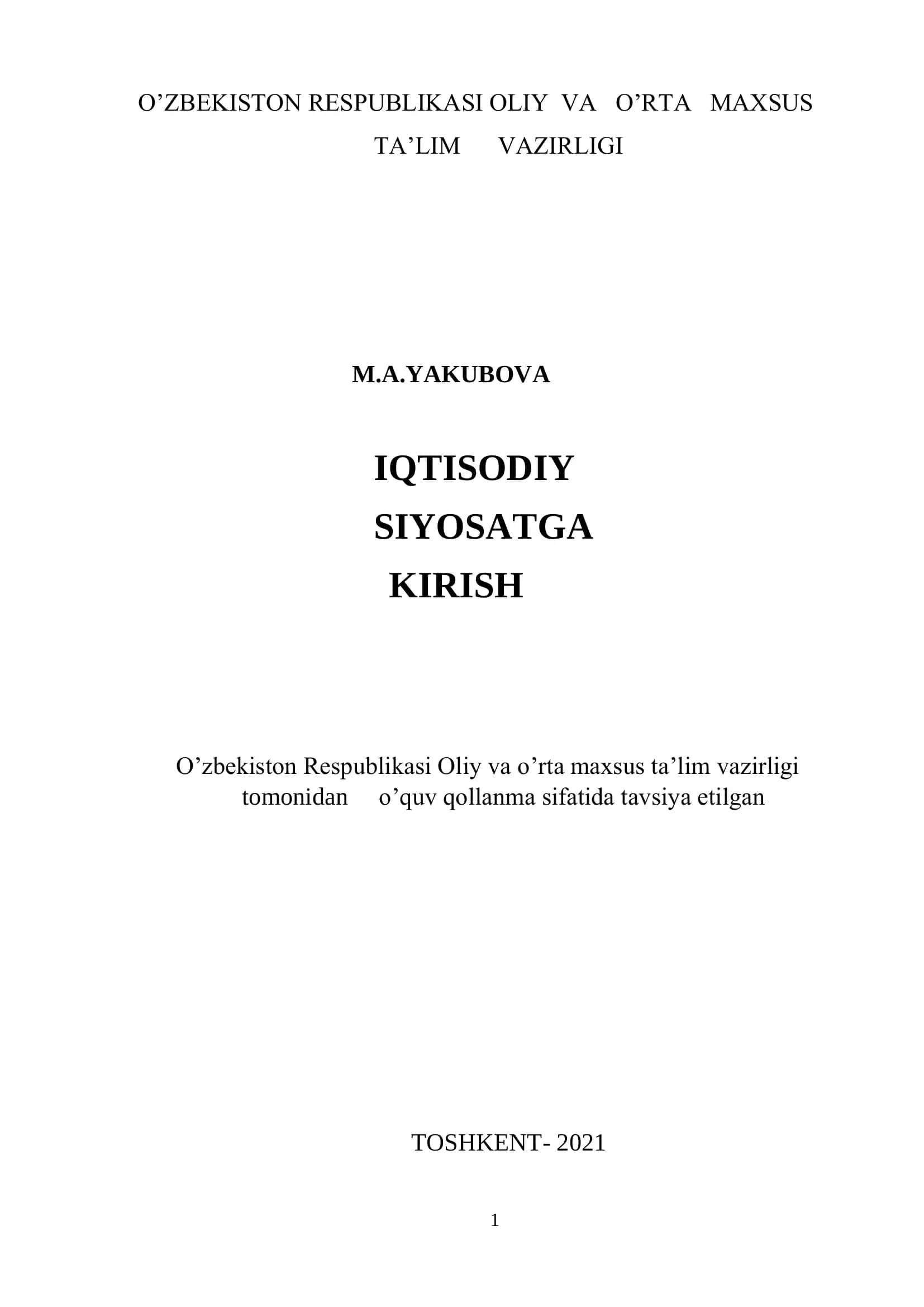 Iqtisodiy siyosatga kirish