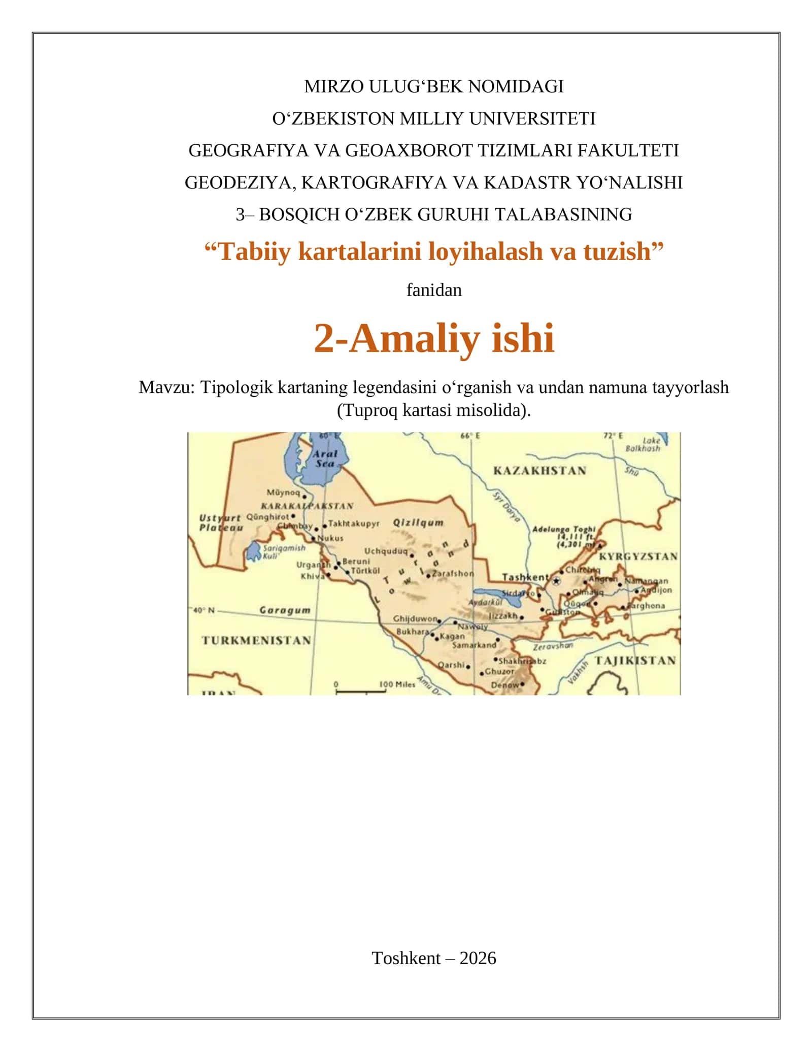 Tipologik kartaning legendasini o‘rganish va undan namuna tayyorlash (Tuproq kartasi misolida).