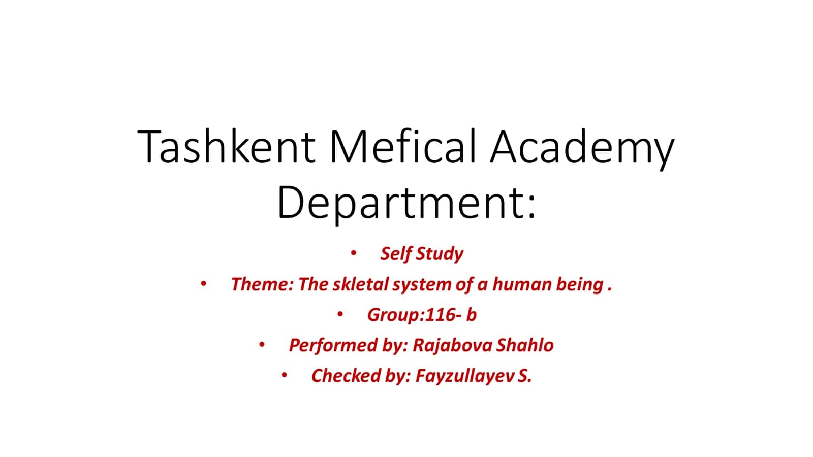 The skletal system of a human being