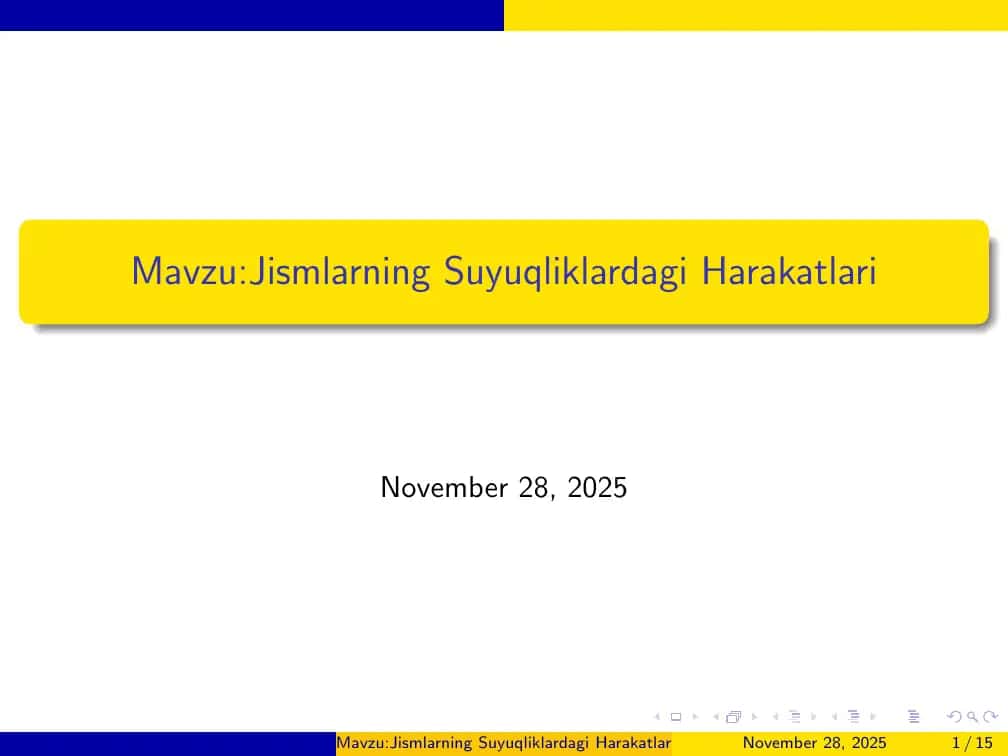 Jismlarning Suyuqliklardagi Harakatlari