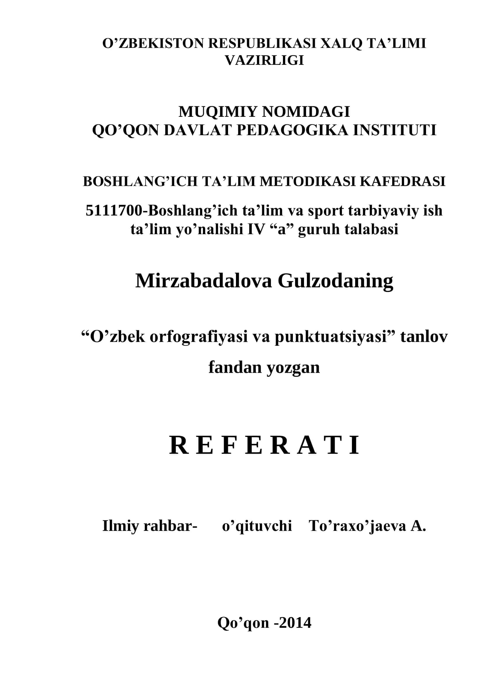 O'zbek orfografiyasi va punktuatsiyasi tanlovi