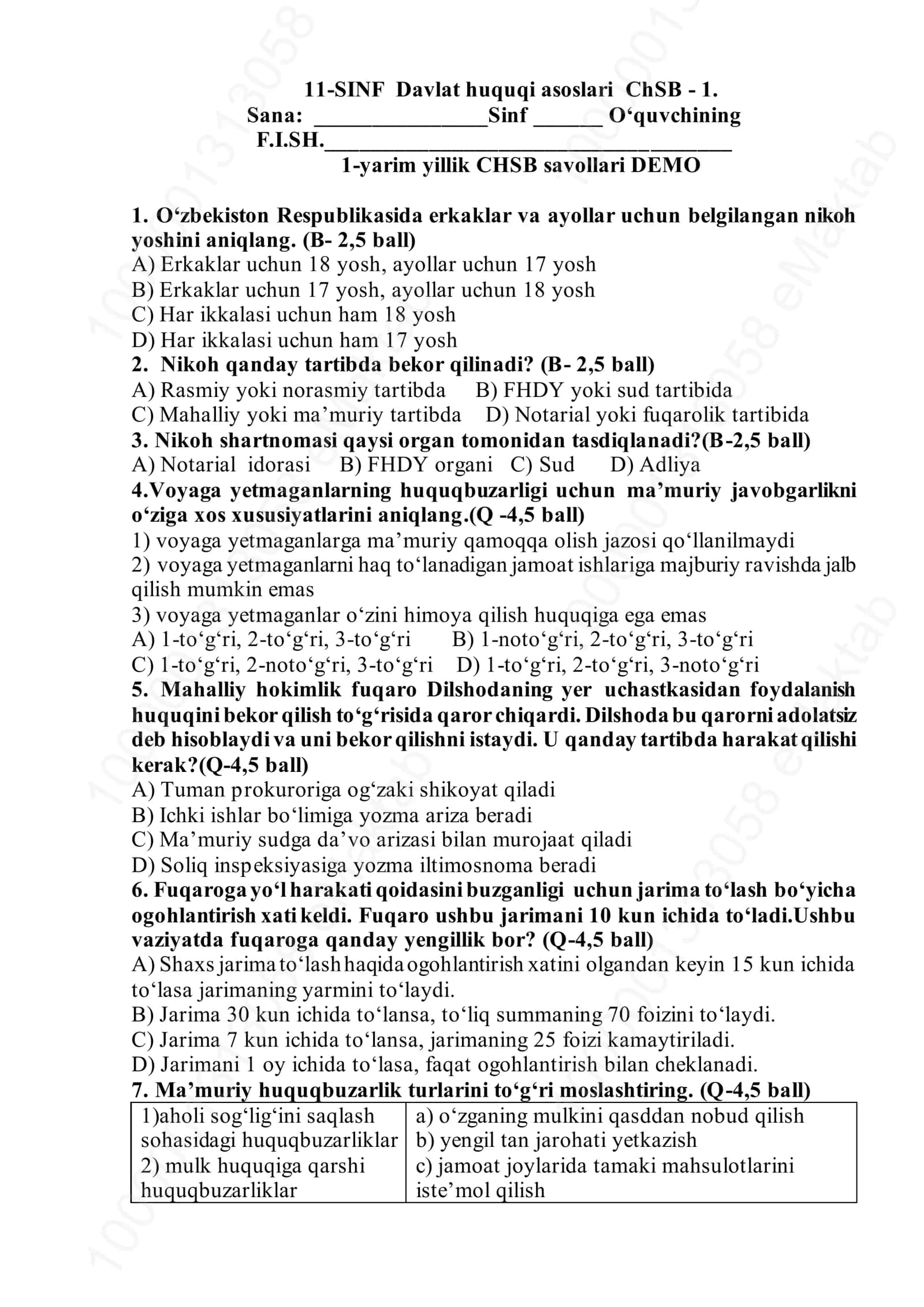 11-SINF Davlat huquqi asoslari ChSB - 1