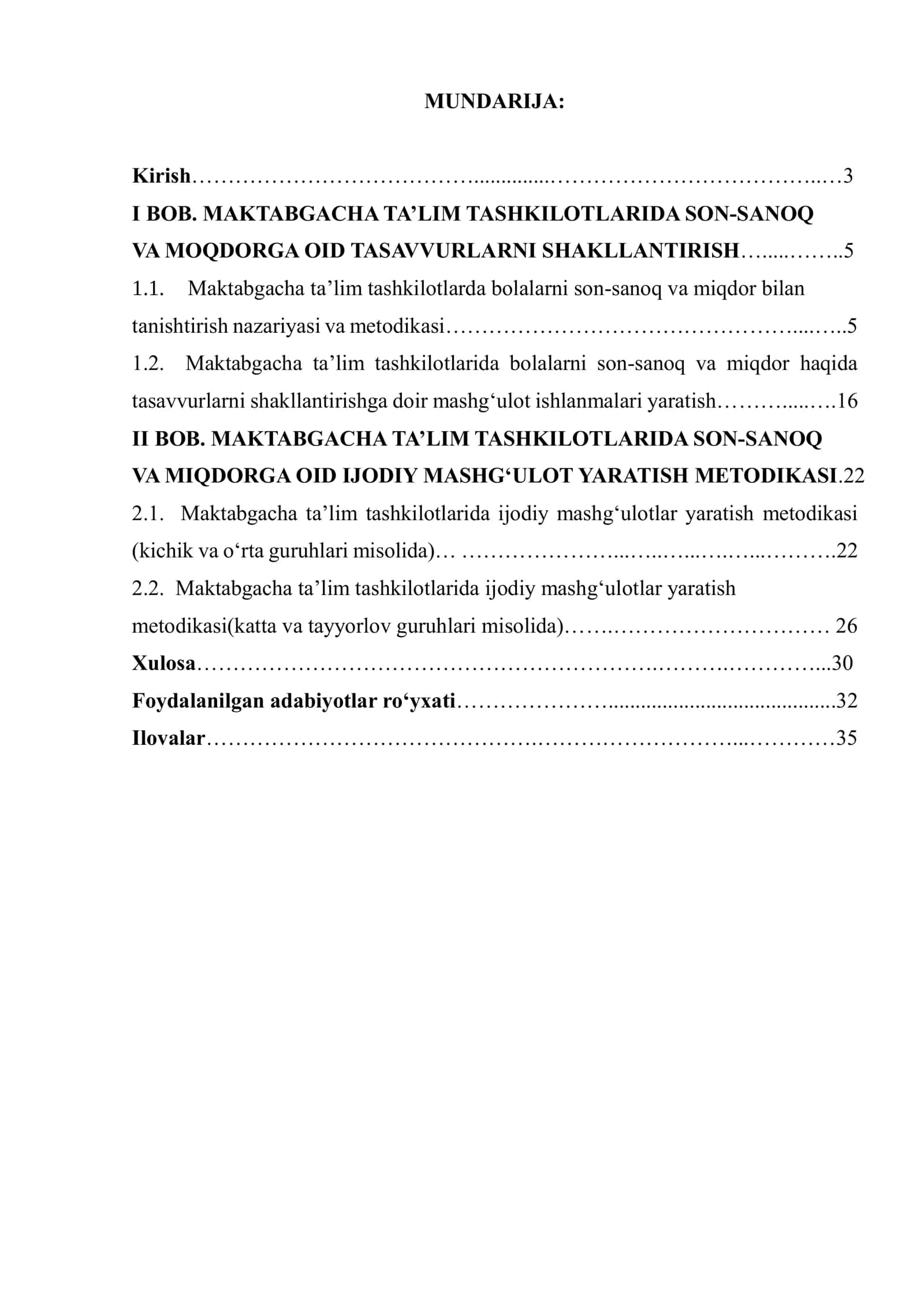 MAKTABGACHA TA’LIM TASHKILOTLARIDA SON-SANOQ VA MOQDORGA OID TASAVVURLARNI SHAKLLANTIRISH