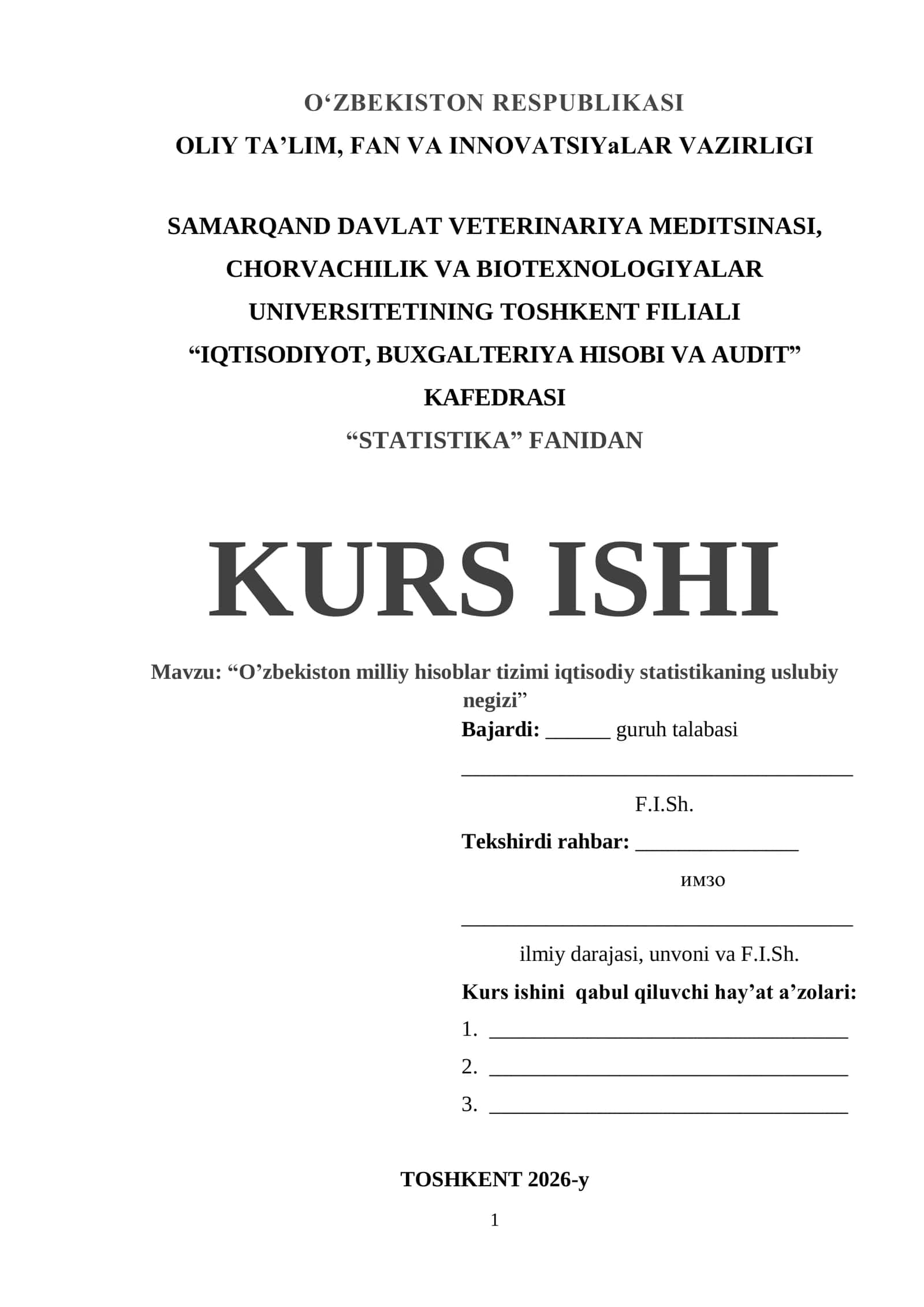 O'zbekiston milliy hisoblar tizimi iqtisodiy statistikaning uslubiy negizi