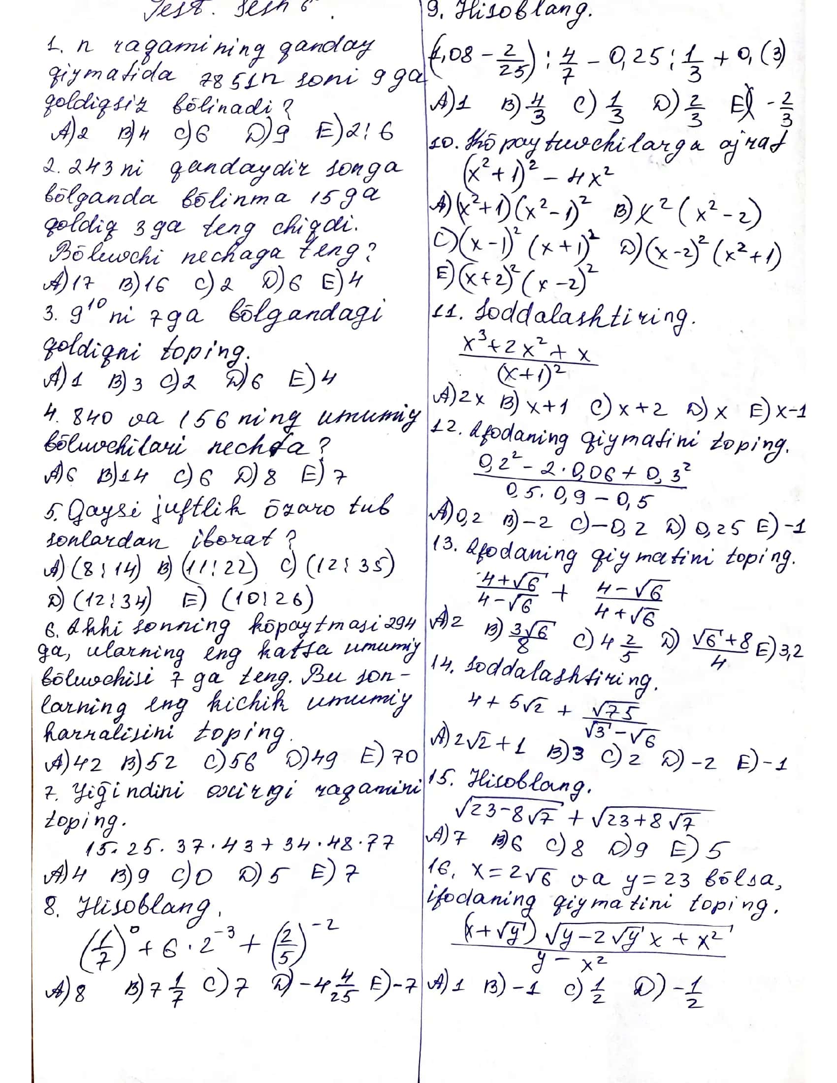 matematika test