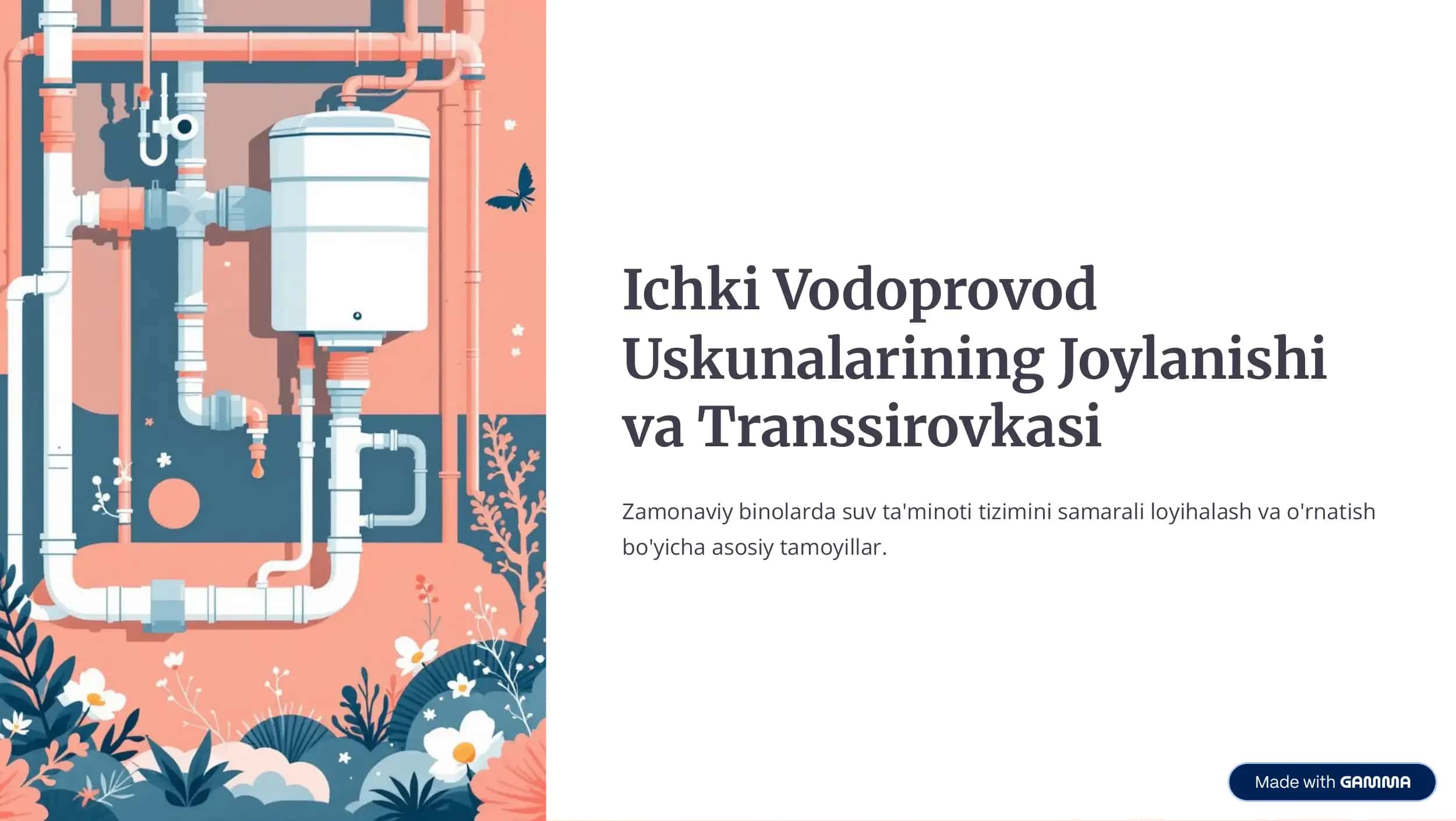 ichki vodoprovod uskunalarining joylanishi va transsirovkasi