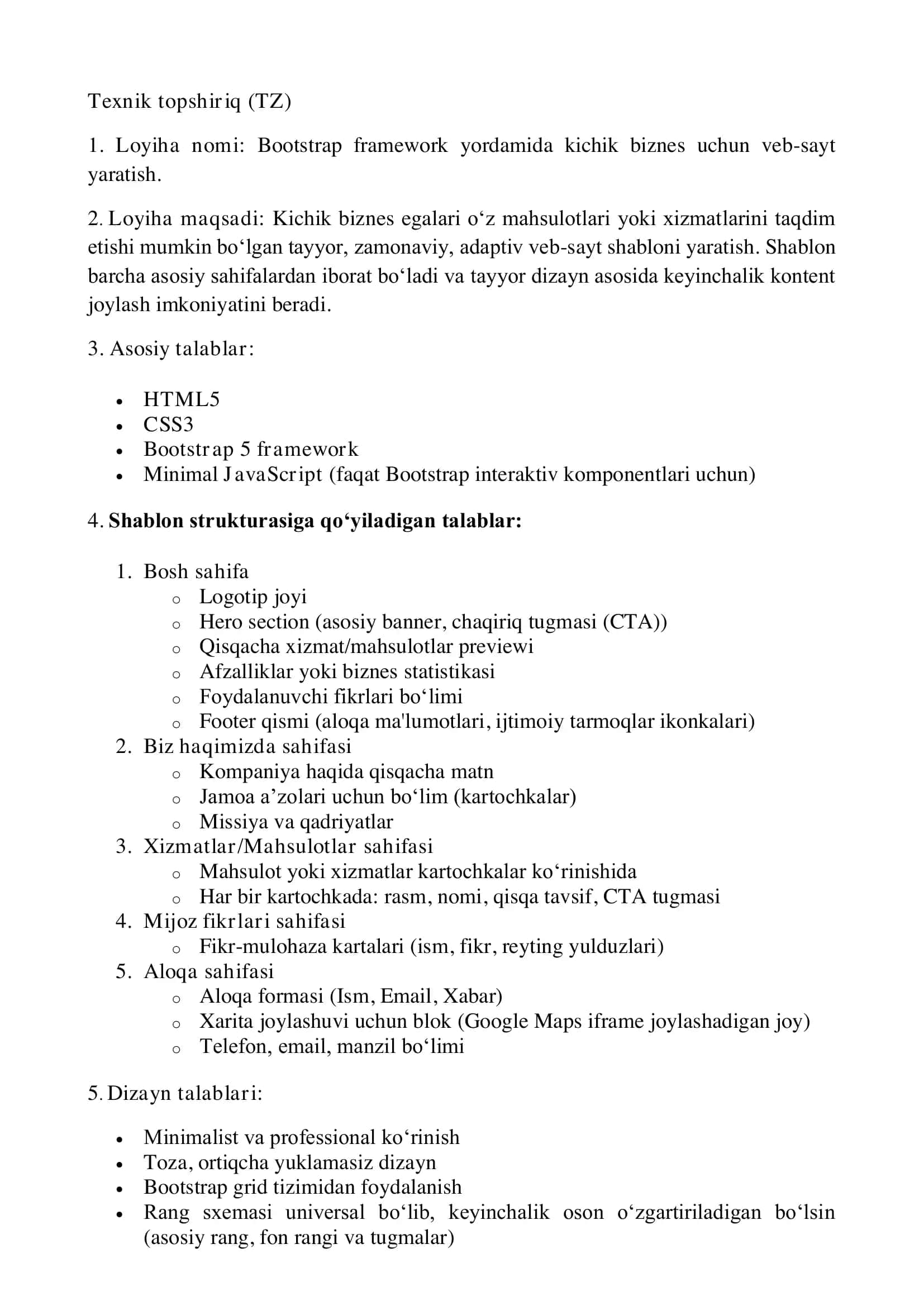Bootstrap framework yordamida kichik biznes uchun veb-sayt yaratish
