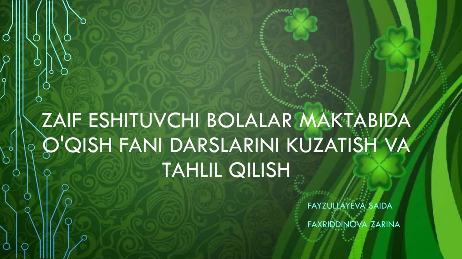 Zaif Eshituvchi Bolalar Maktabida O'qish Fani Darslarini Kuzatish va Tahlil Qilish