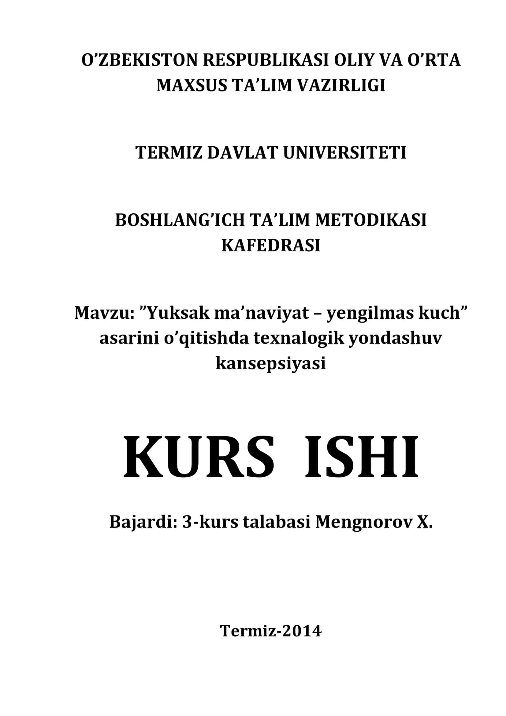 Yuksak ma’naviyat – yengilmas kuch