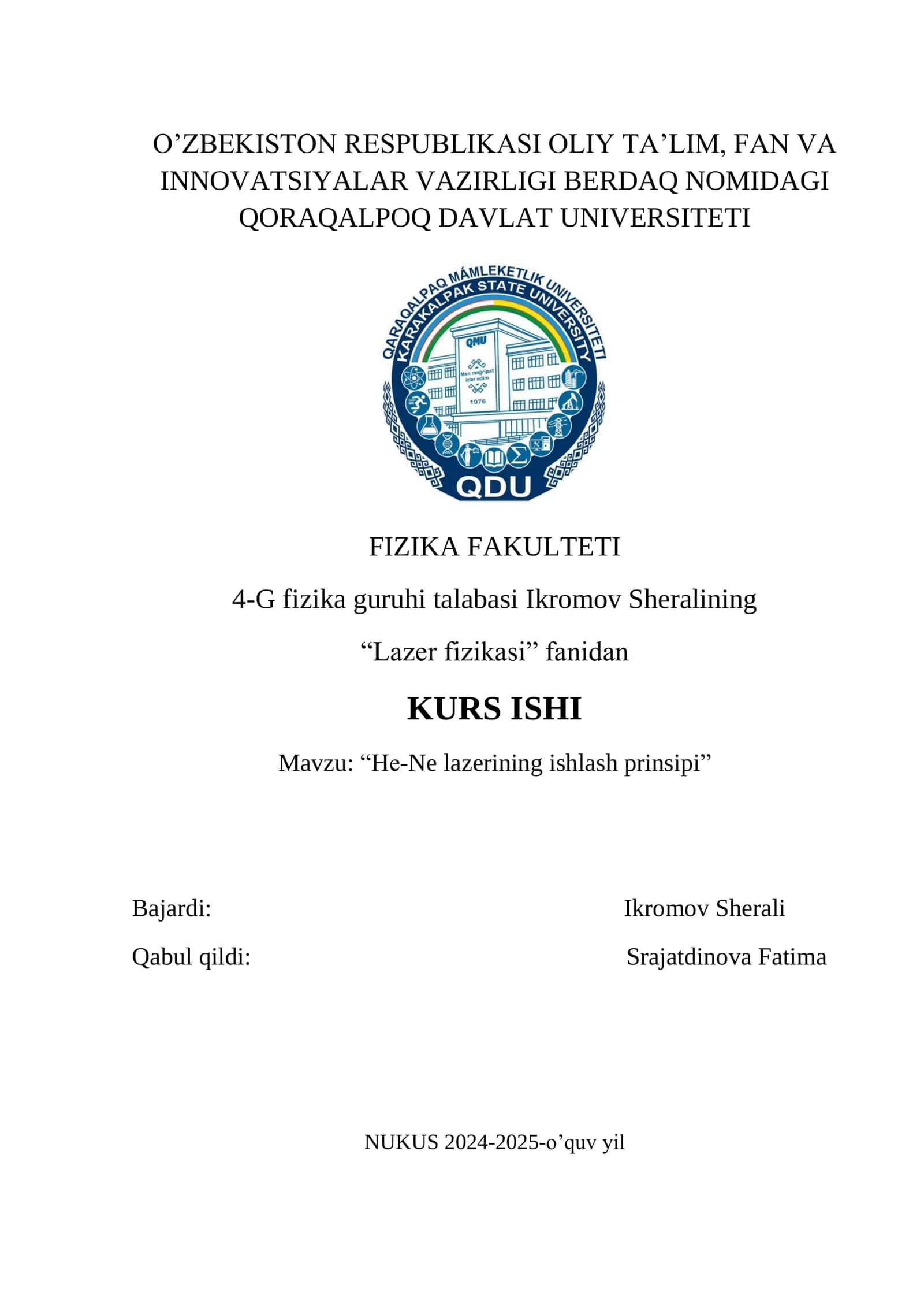 He-Ne lazerining ishlash prinsipi
