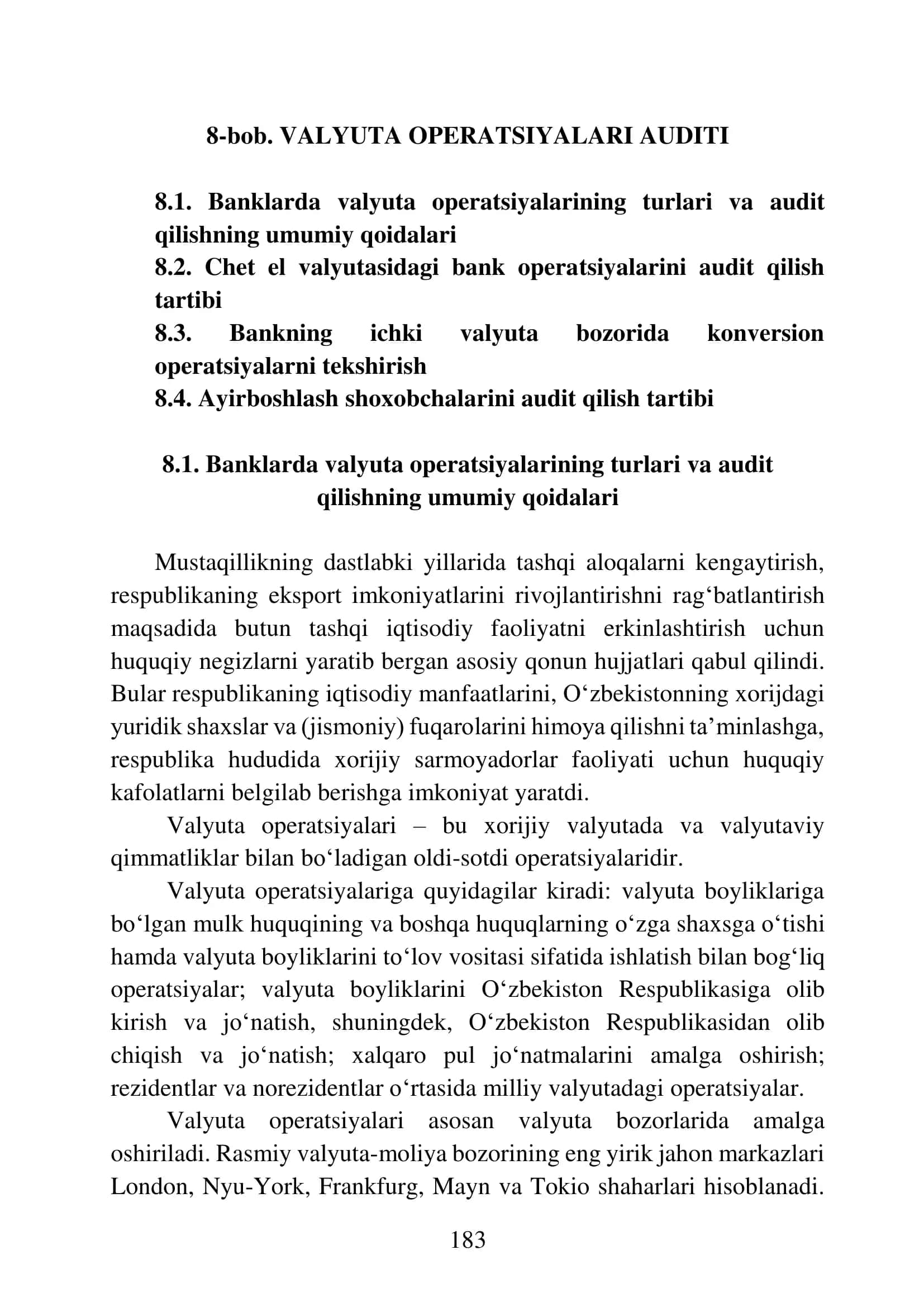 8-bob. VALYUTA OPERATSIYALARI AUDITI