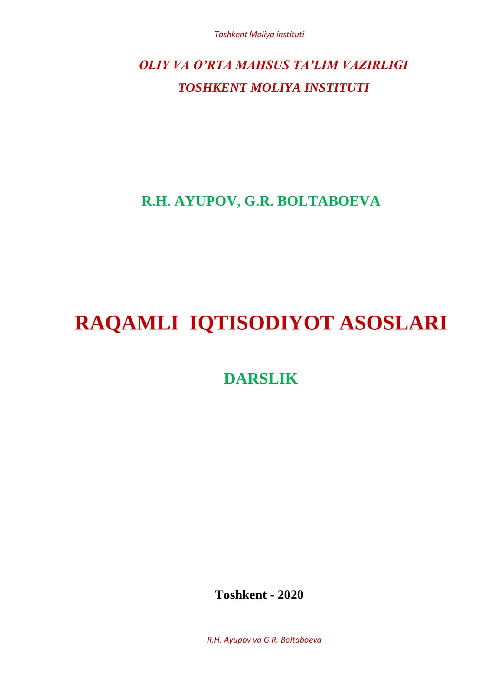 RAQAMLI IQTISODIYOT ASOSLARI
