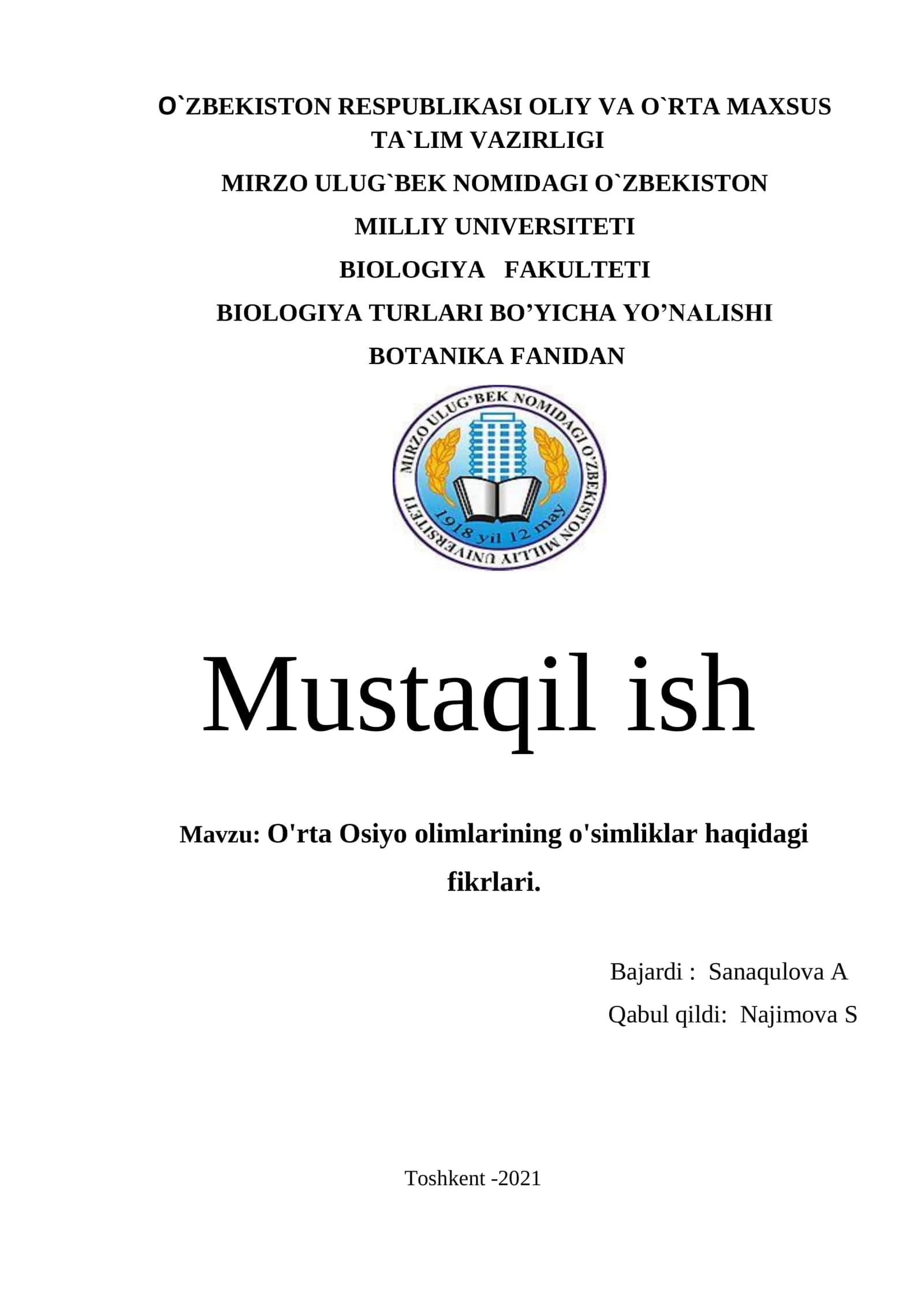 O’rta Osiyo olimlarining o'simliklar haqidagi fikrlari