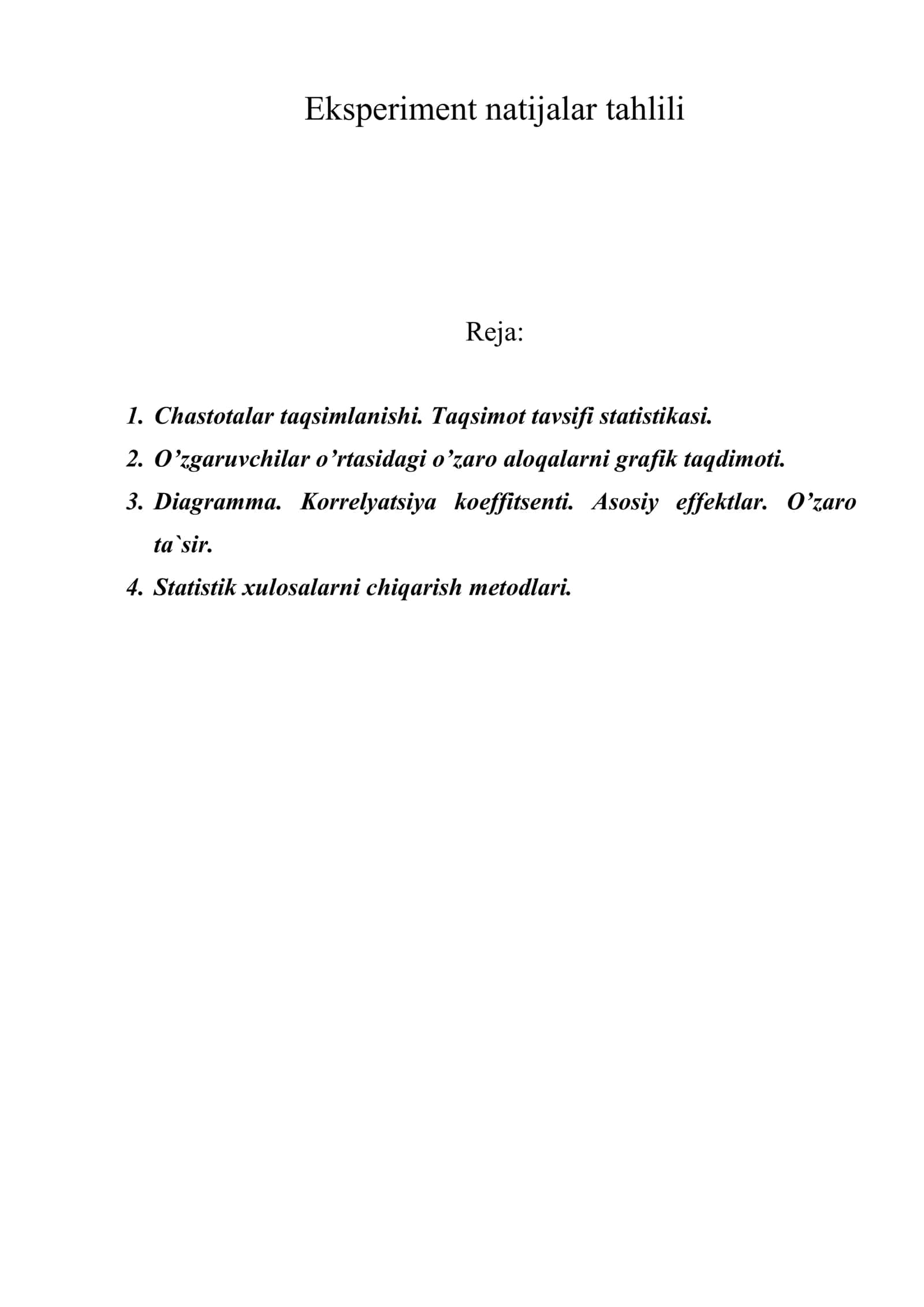 Eksperiment natijalar tahlili