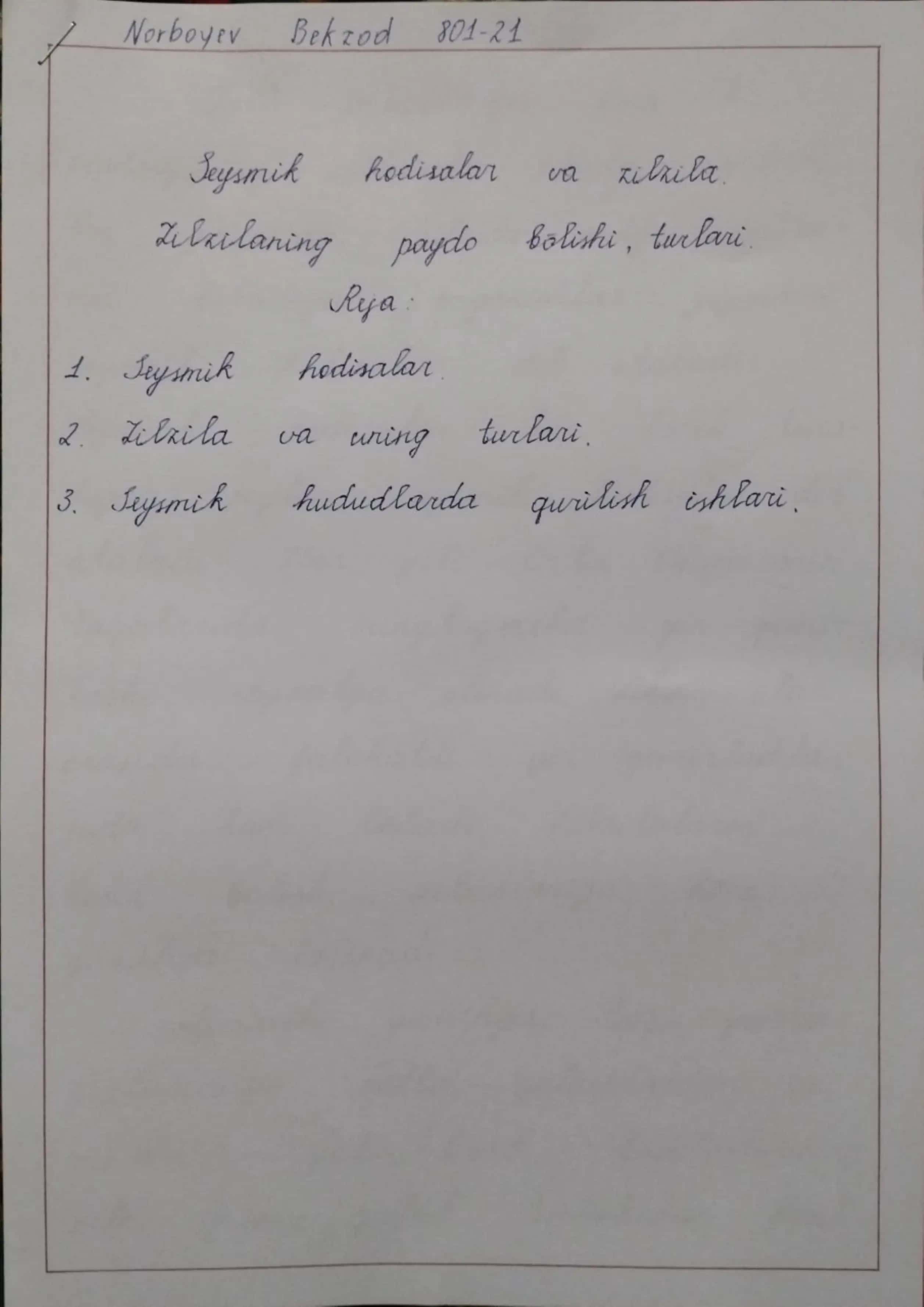 Seysmik hodisalar va zilzila