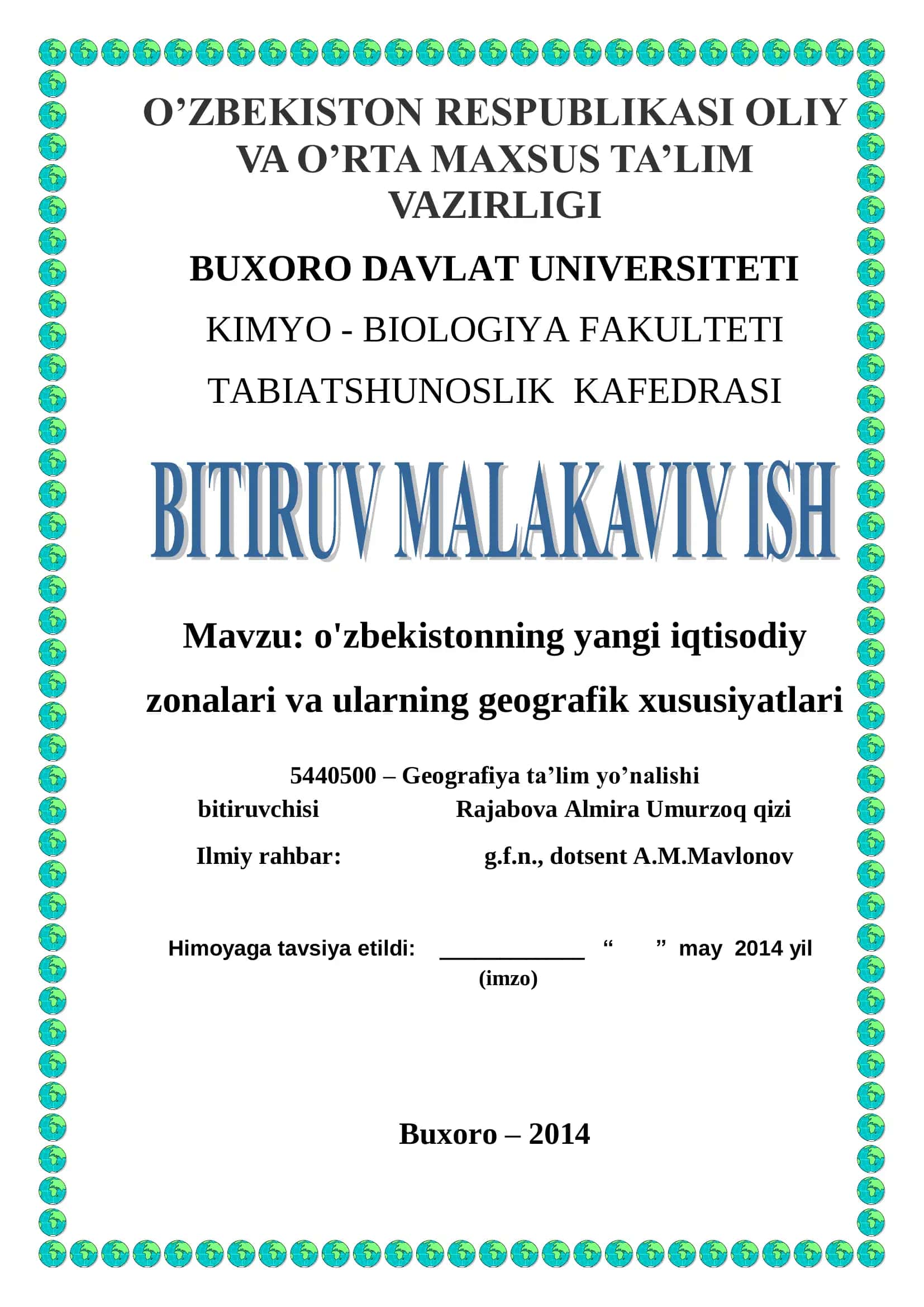 O'ZBEKISTONNING YANGI IQTISODIY ZONALARI VA ULARNING GEOGRAFIK XUSUSIYATLARI