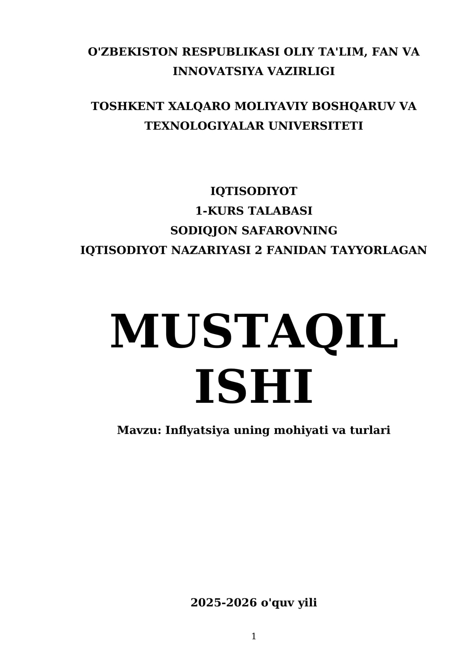 Inflyatsiya uning mohiyati va turlari