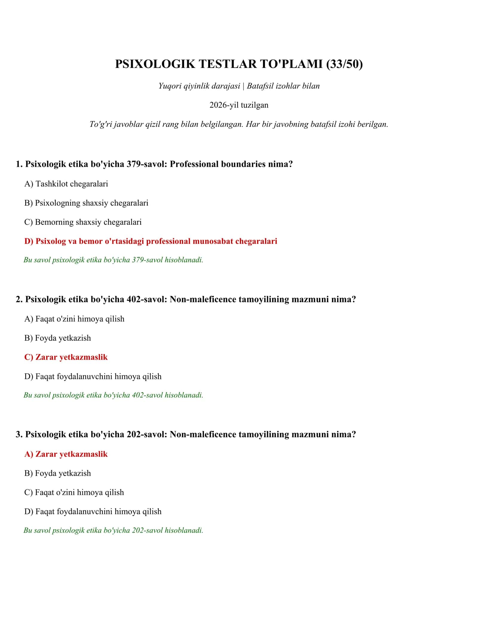 PSIXOLOGIK TESTLAR TO'PLAMI (33/50)