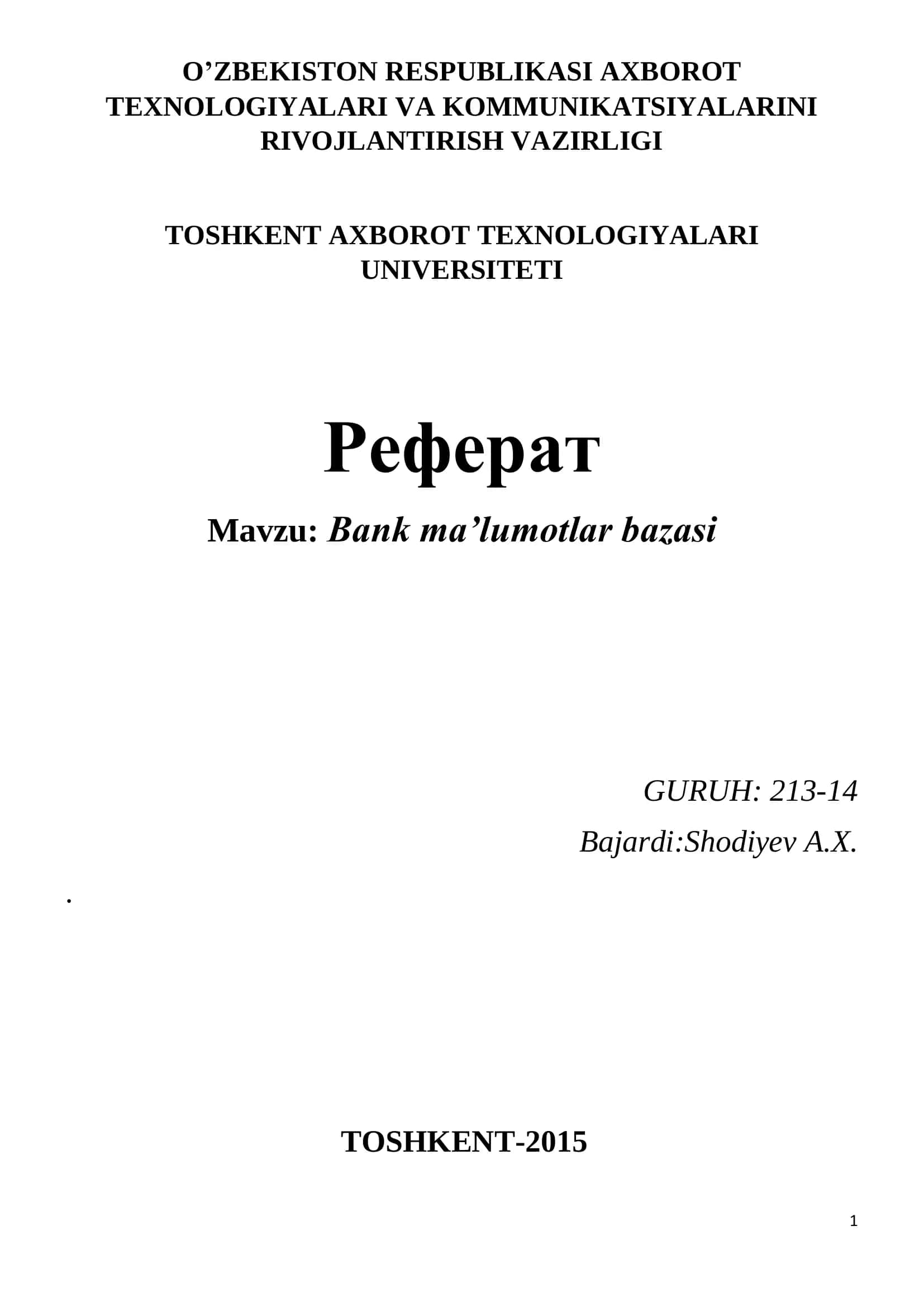 Bank ma’lumotlar bazasi