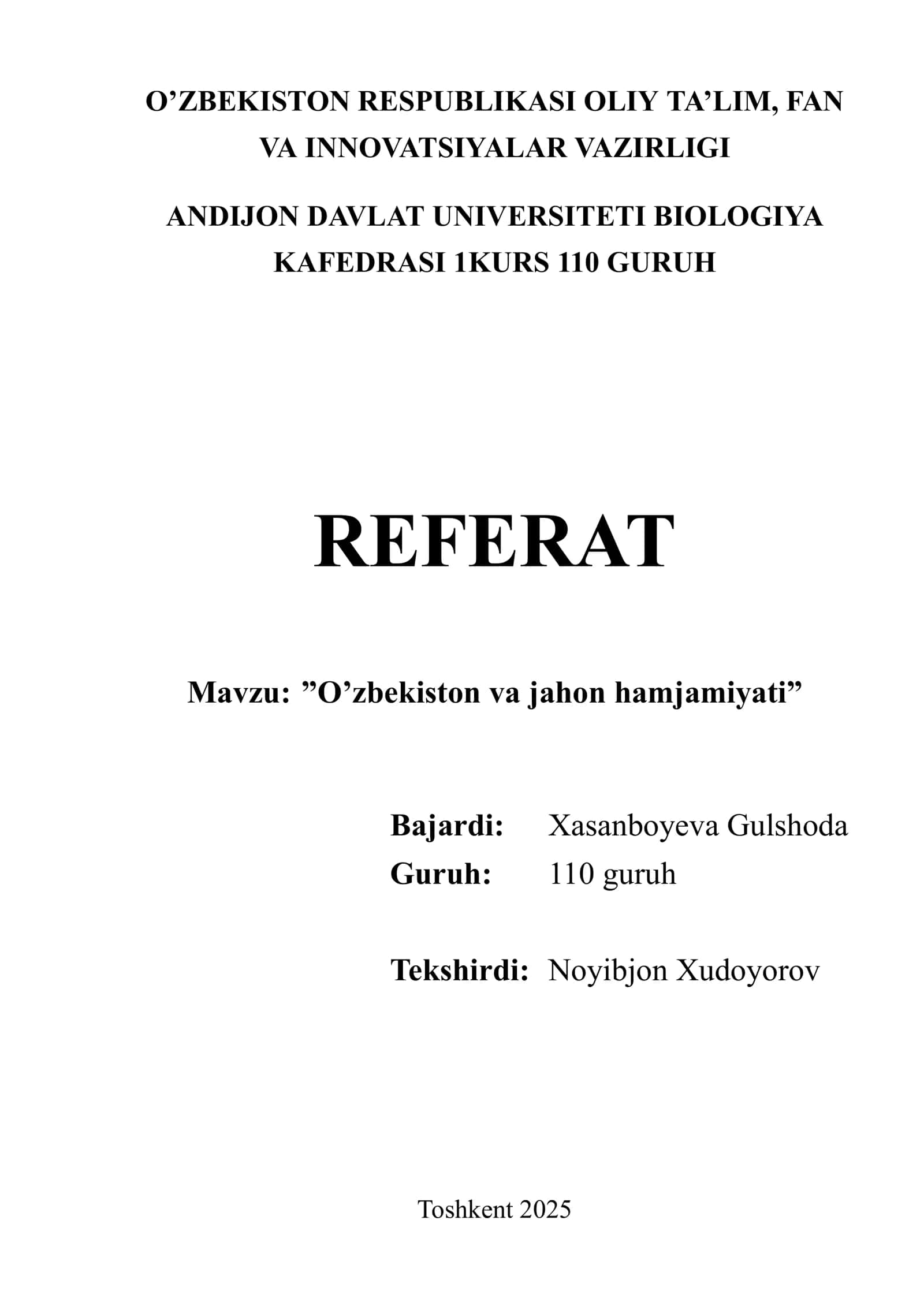 O'zbekiston va Jahon Hamjamiyati