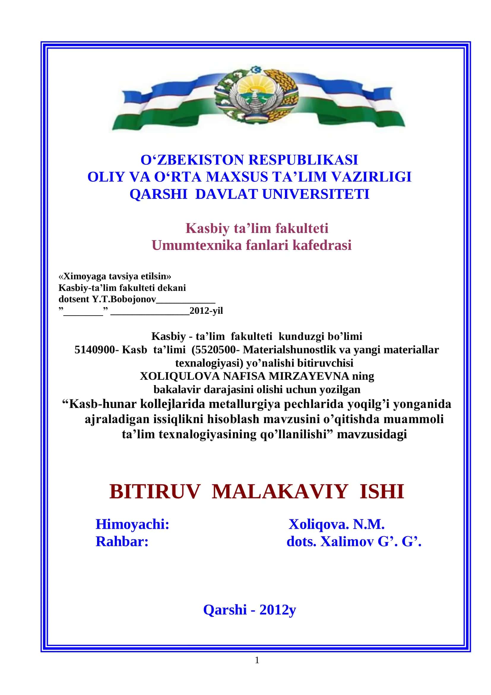 Kasbiy-ta’lim fakulteti dekani