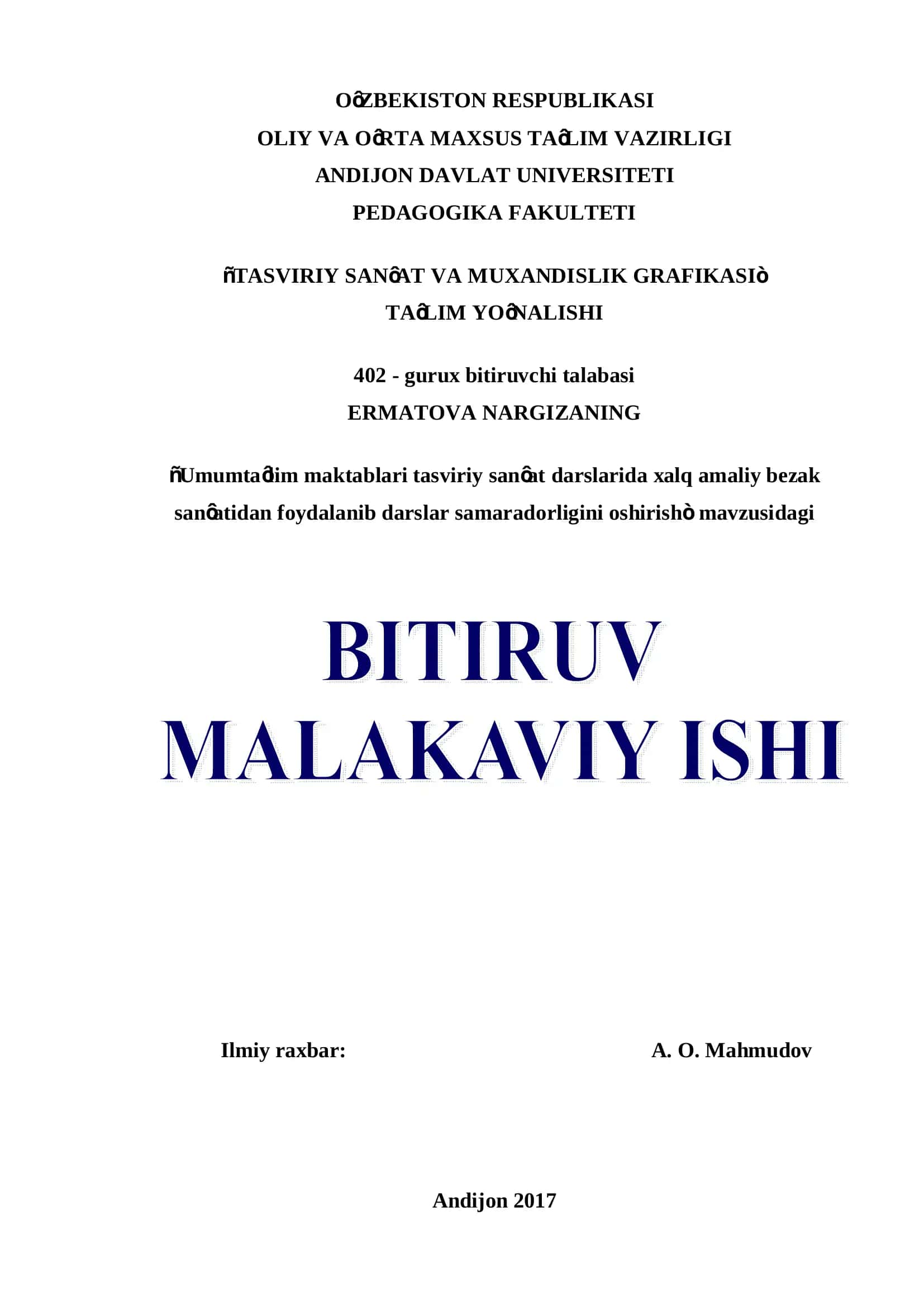 TASVIRIY SAN’AT VA MUXANDISLIK GRAFIKASI