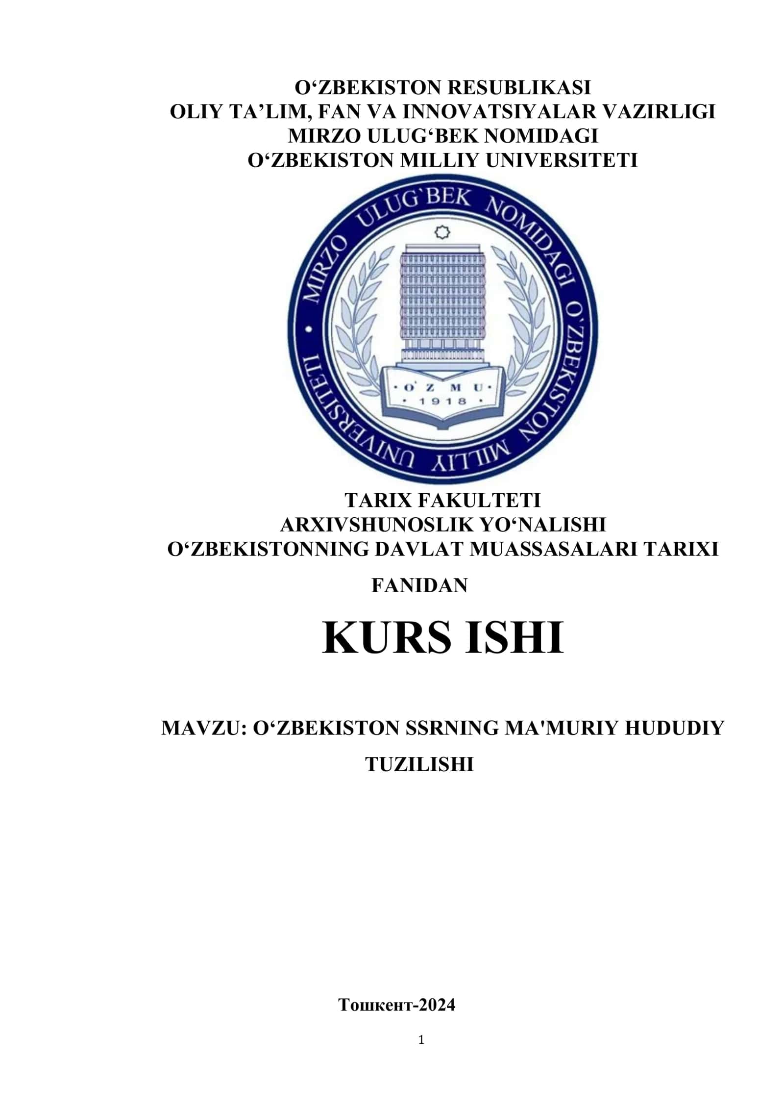 O‘ZBEKISTON SSRNING MA'MURIY HUDUDIY TUZILISHI