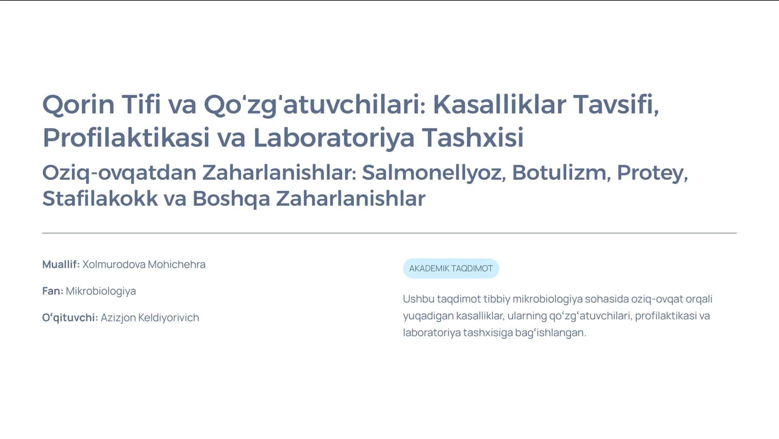 Qorin Tifi va Qo»zg»atuvchilari: Kasalliklar Tavsifi