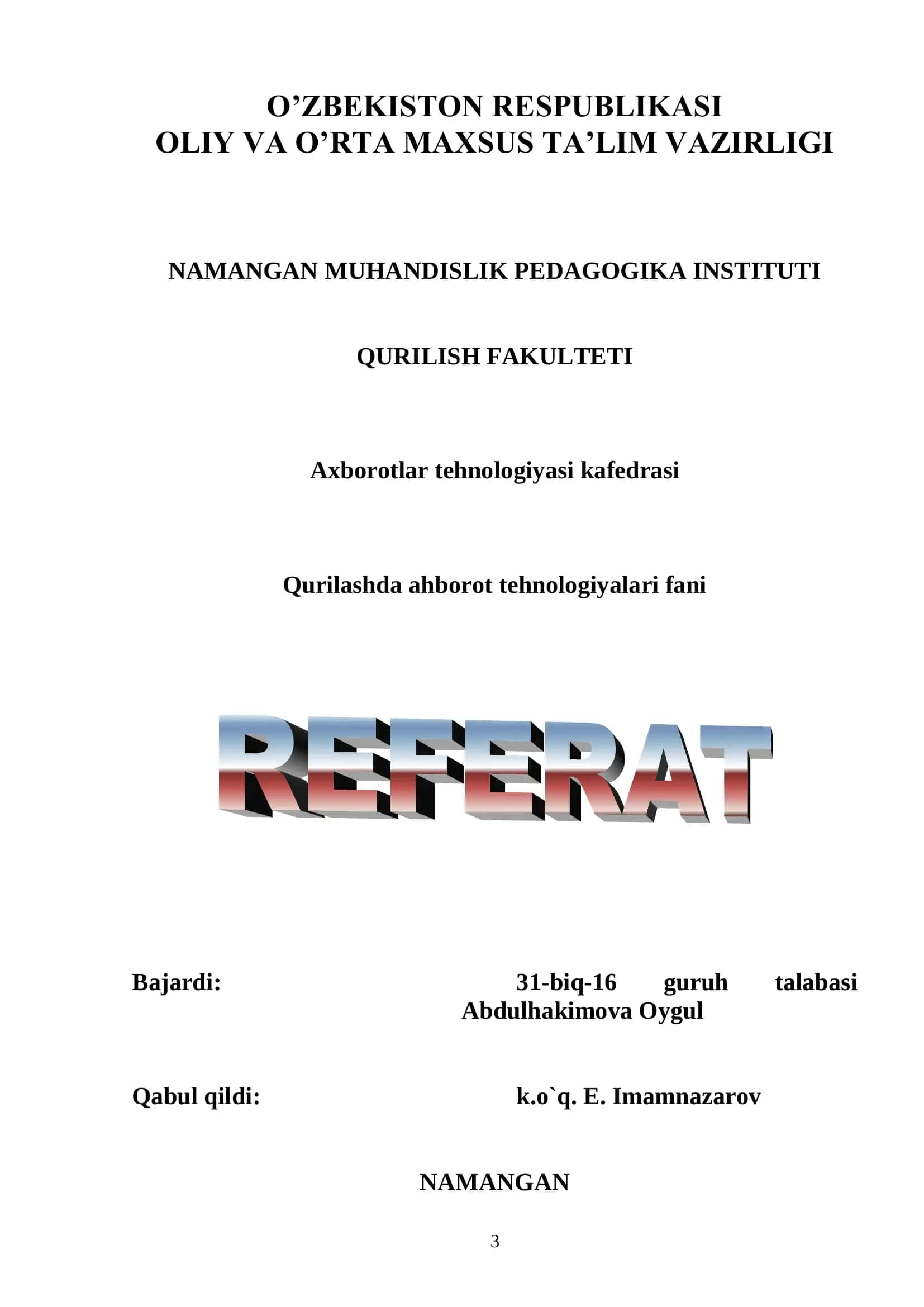 MS ACCESS DASTURIDA HISOBOTLAR YARATISH VA TUZILMASI