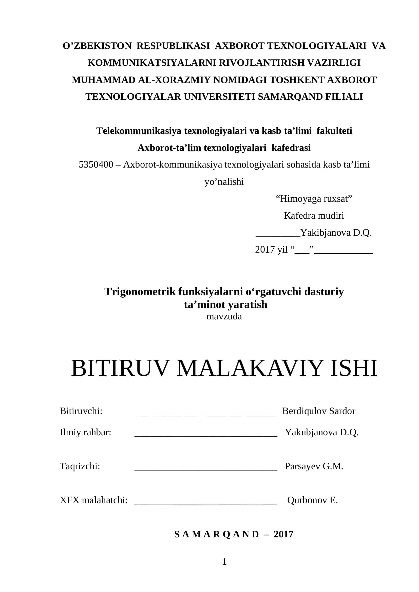 Trigonometrik funksiyalarni o‘rgatuvchi dasturiy ta’minot yaratish