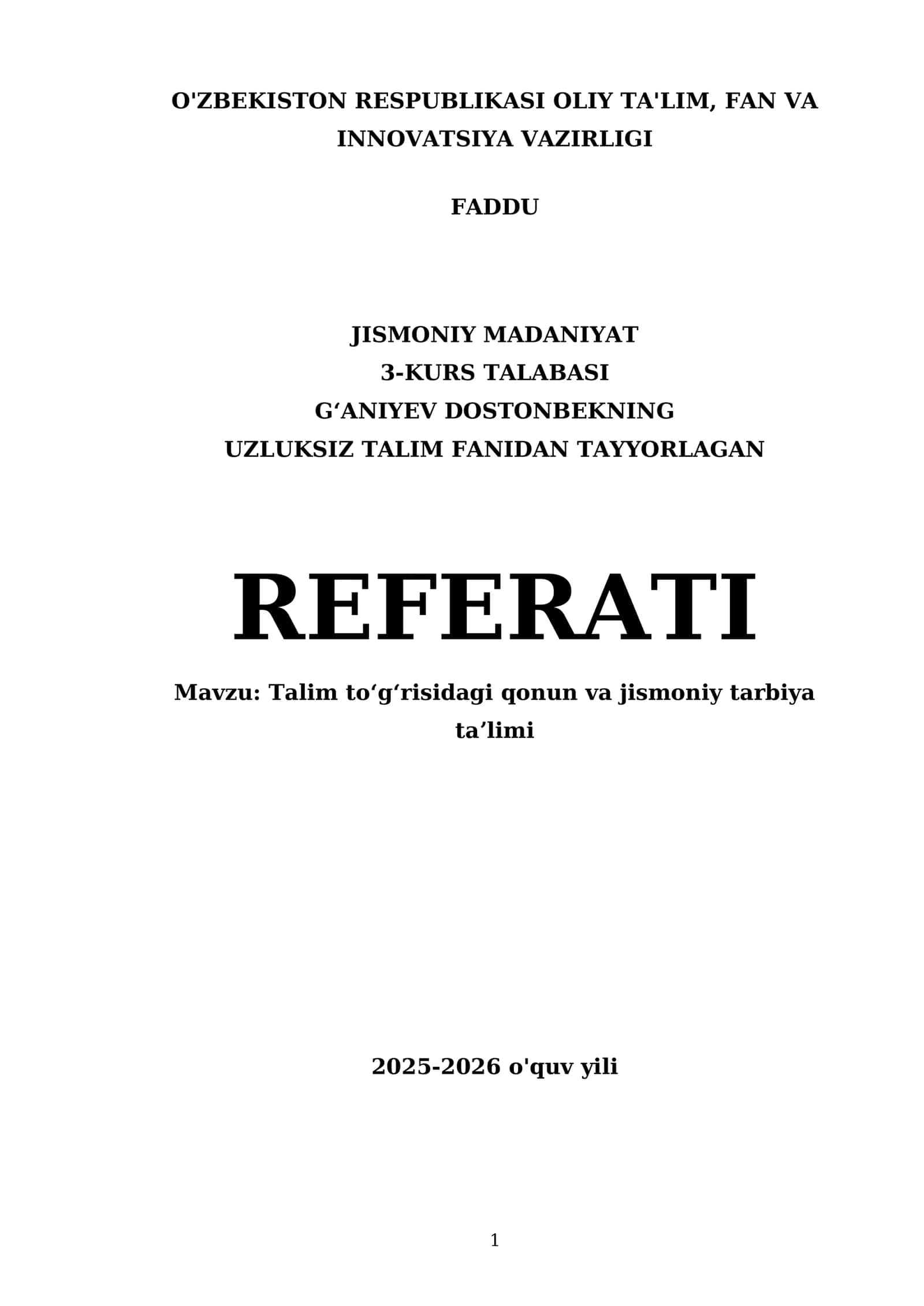 Talim toʻgʻrisidagi qonun va jismoniy tarbiya taʼlimi