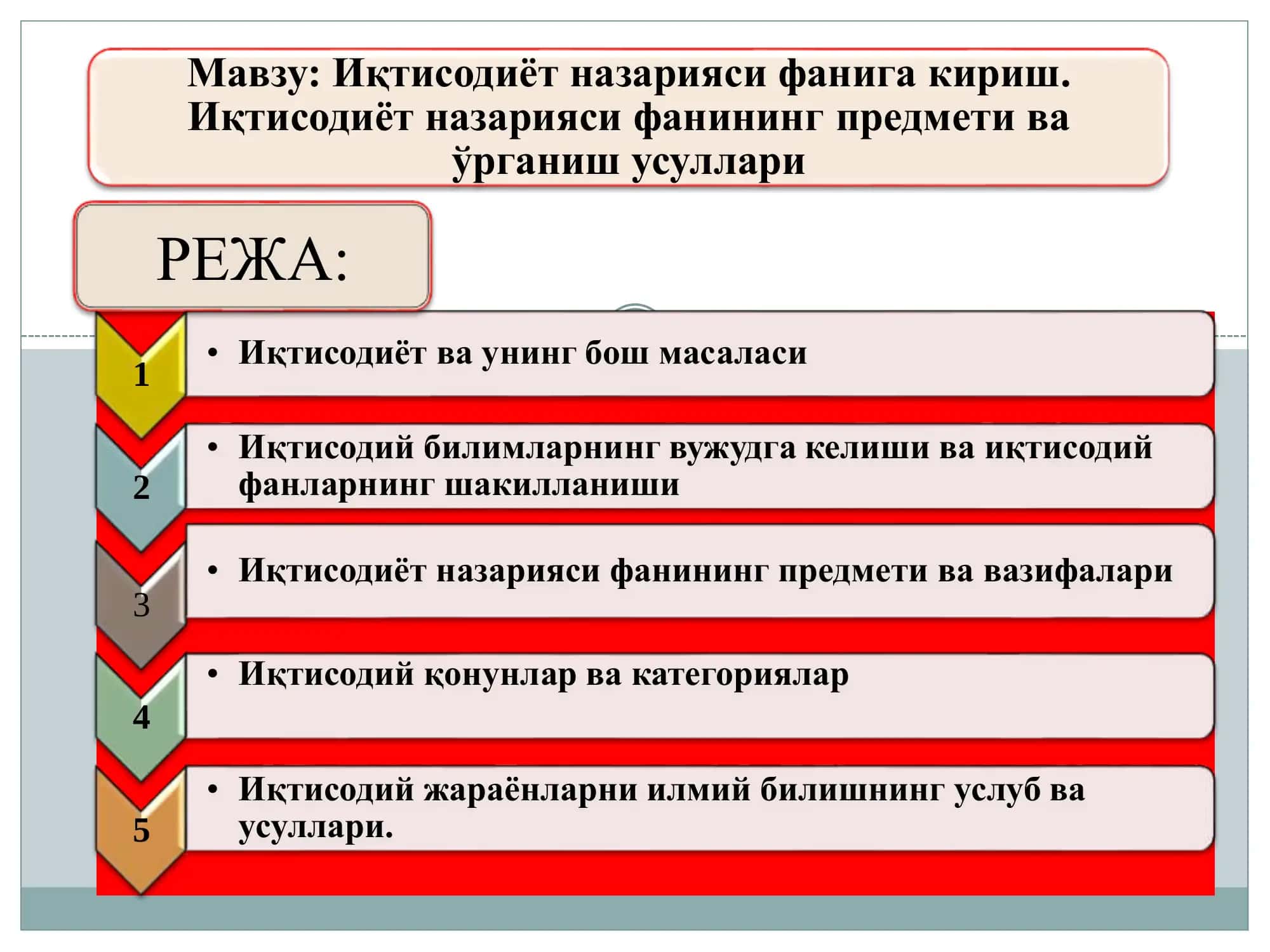 Иқтисодиёт назарияси фанига кириш