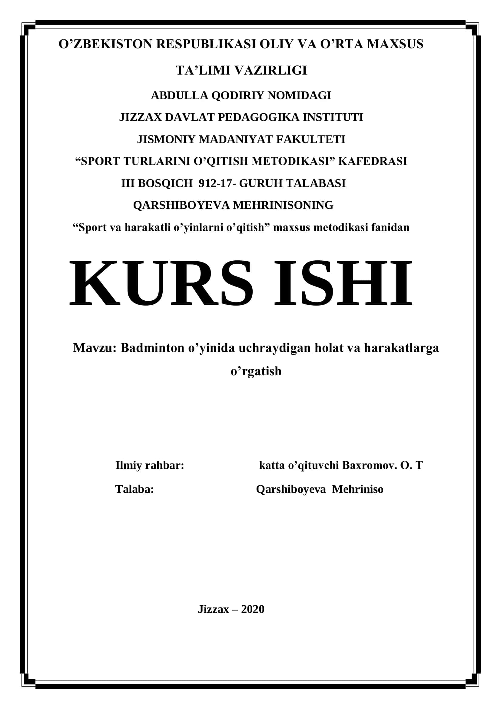 "Sport va harakatli o'yinlarni o'qitish"