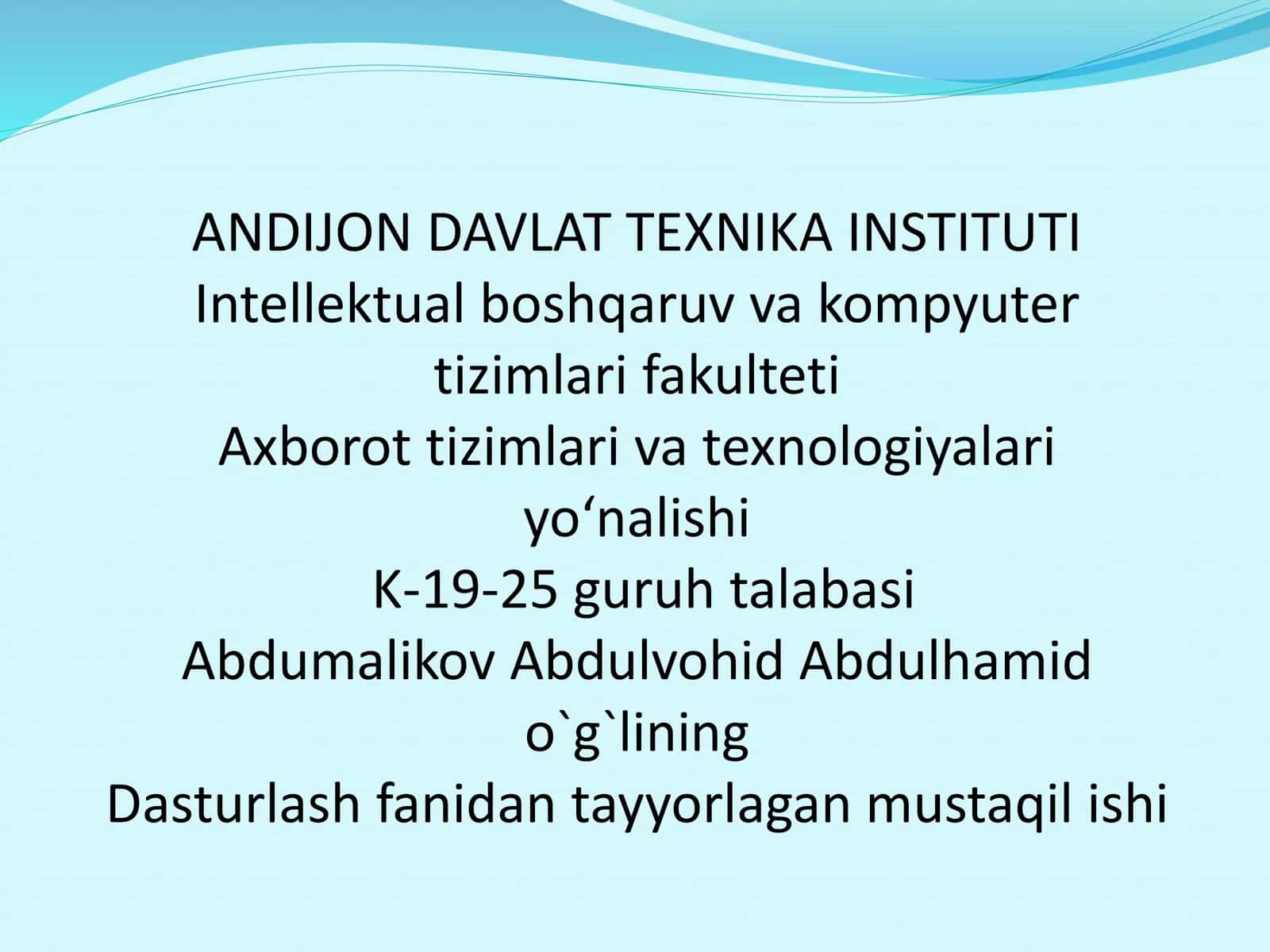 Intellektual boshqaruv va kompyuter tizimlari fakulteti