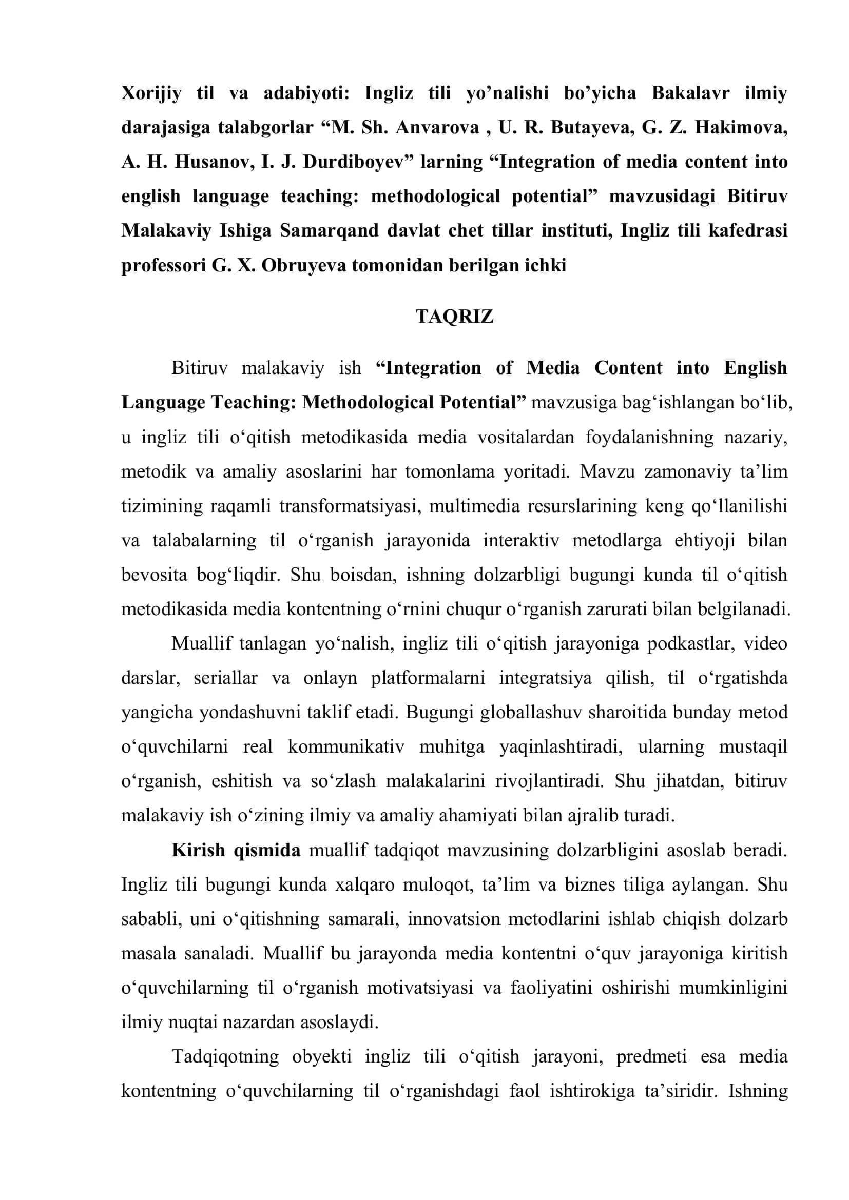 Integration of Media Content into English Language Teaching: Methodological Potential