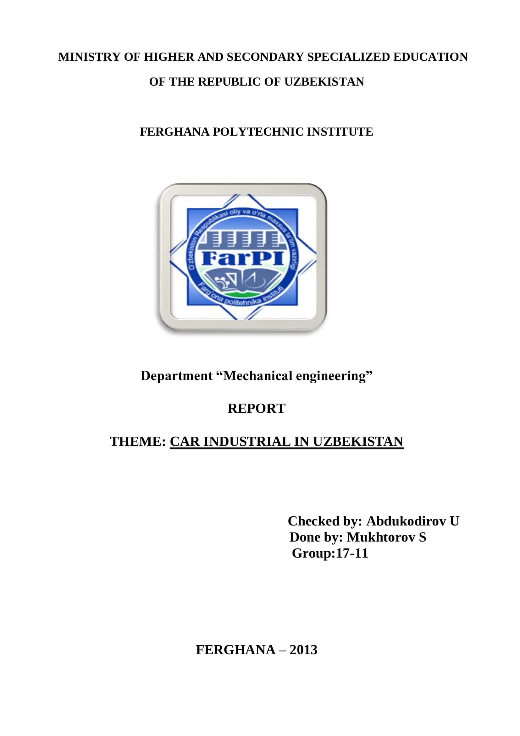 CAR INDUSTRIAL IN UZBEKISTAN