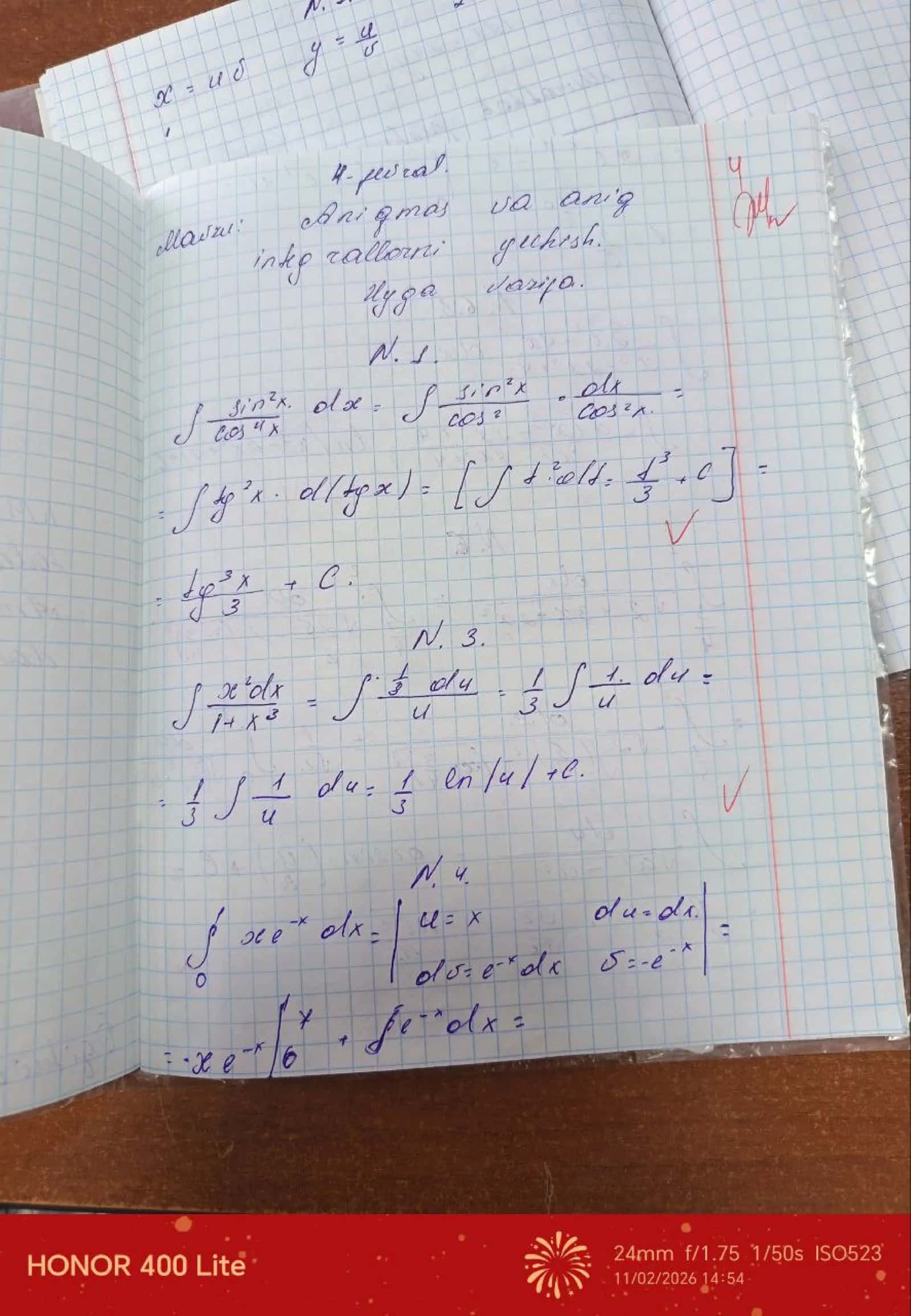 Aniqmas va aniq integral bo'yicha misollar