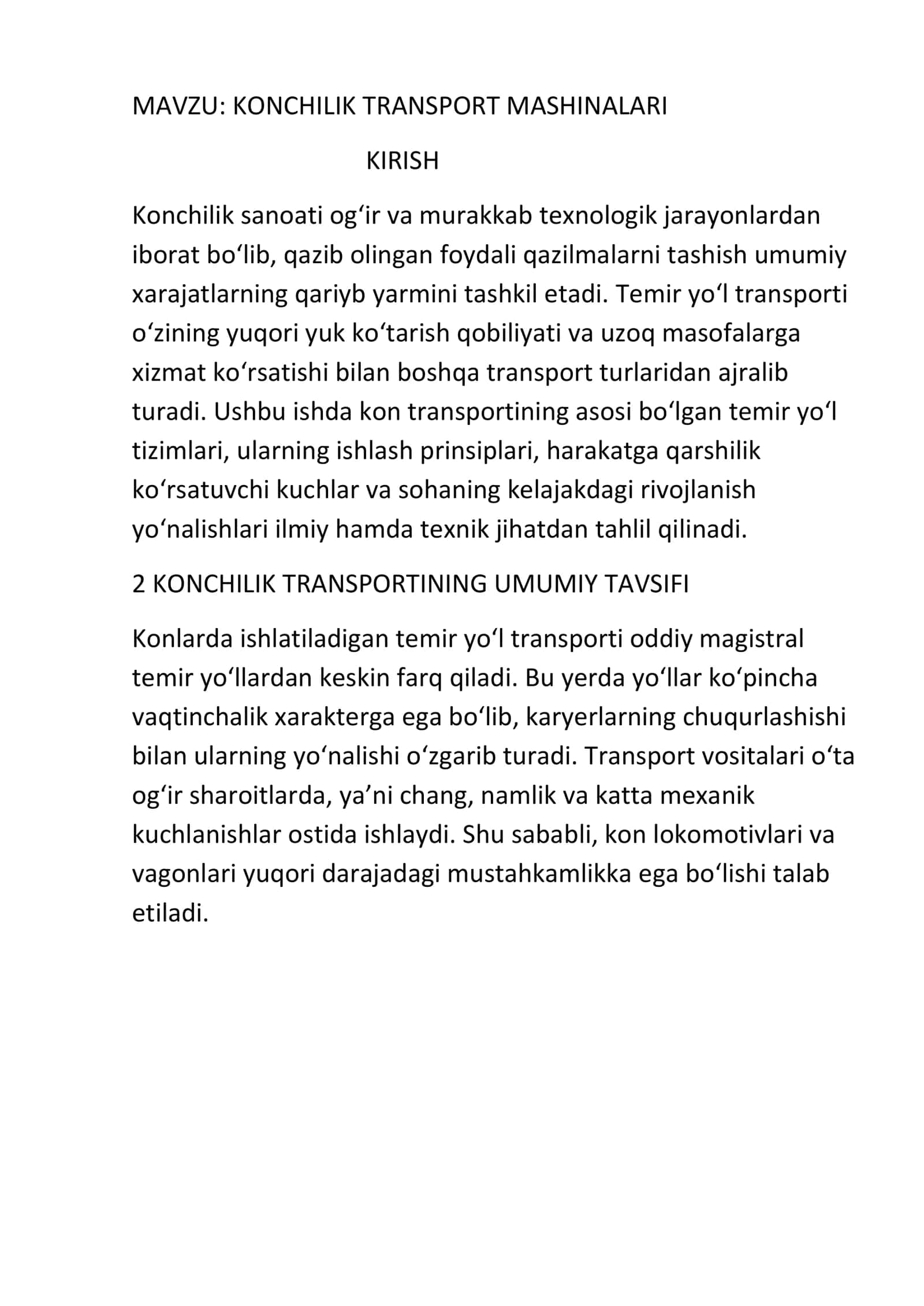 KONCHILIK TRANSPORT MASHINALARI