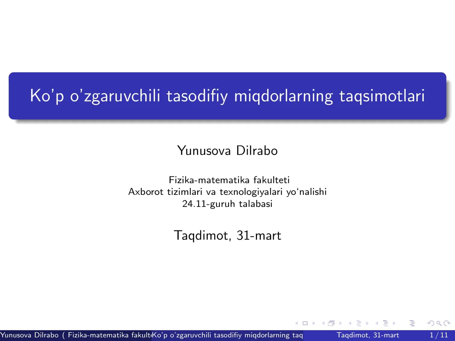 Ko’p o’zgaruvchili tasodifiy miqdorlarning taqsimotlari