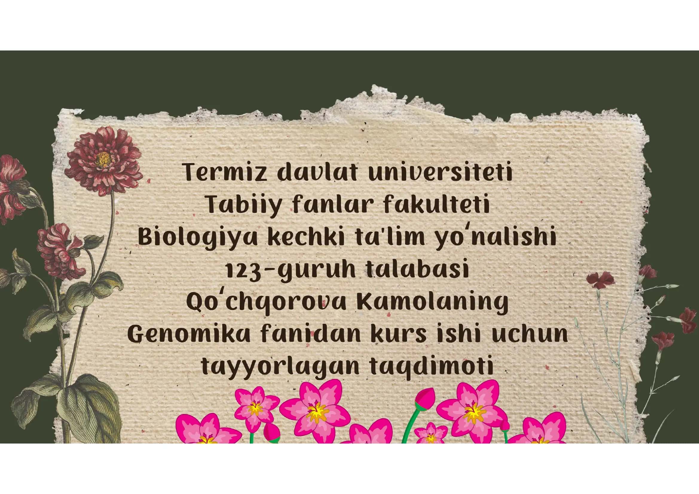 Genomika fanidan kurs ishi