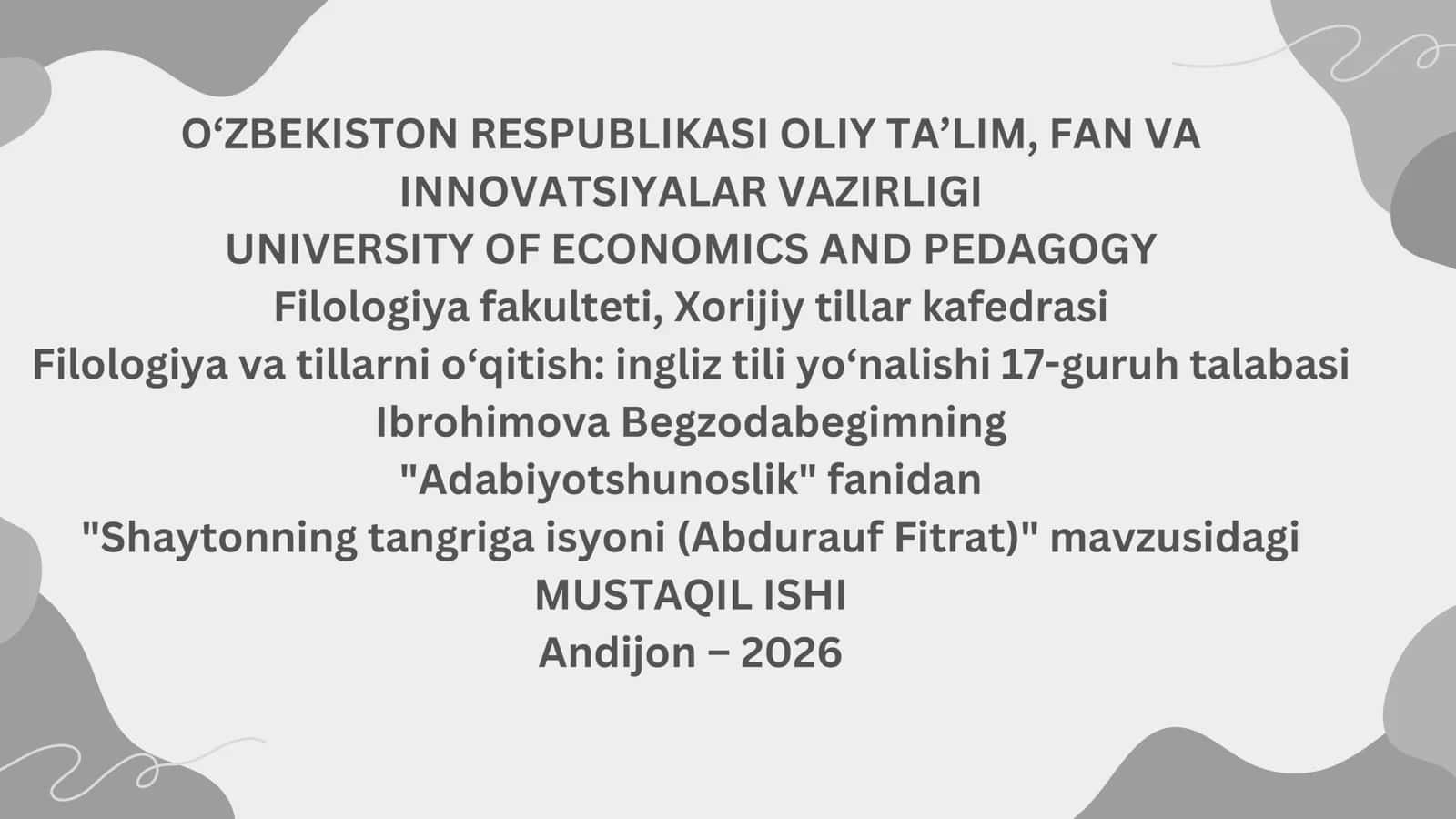 Shaytonning tangriga isyoni (Abdurauf Fitrat)