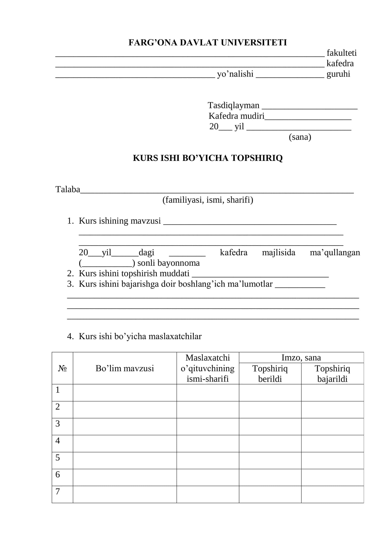 KURS ISHI BO’YICHA TOPSHIRIQ