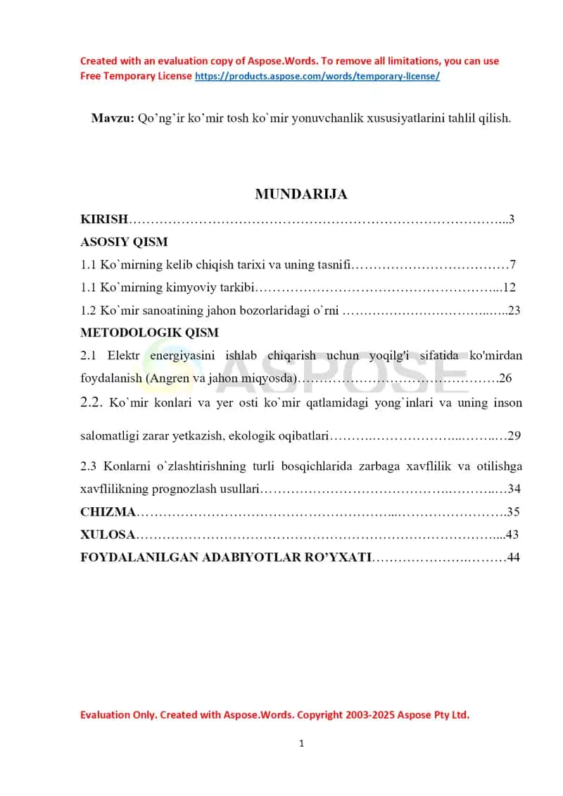 Qo’ng’ir ko’mir tosh ko`mir yonuvchanlik xususiyatlarini tahlil qilish.