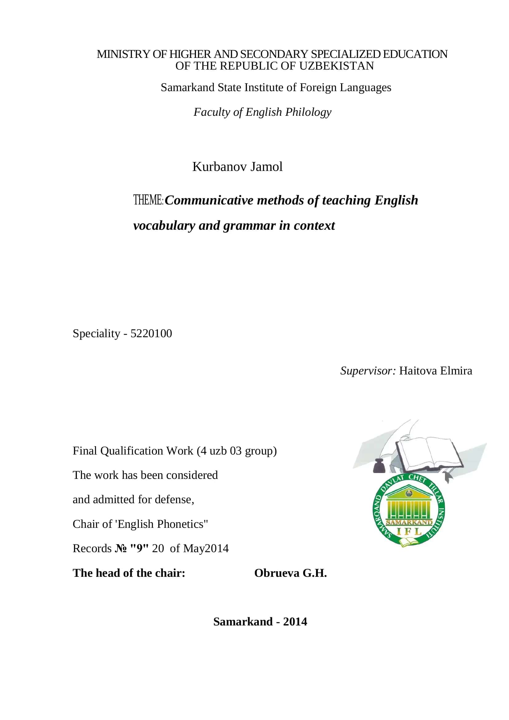 Communicative methods of teaching English vocabulary and grammar