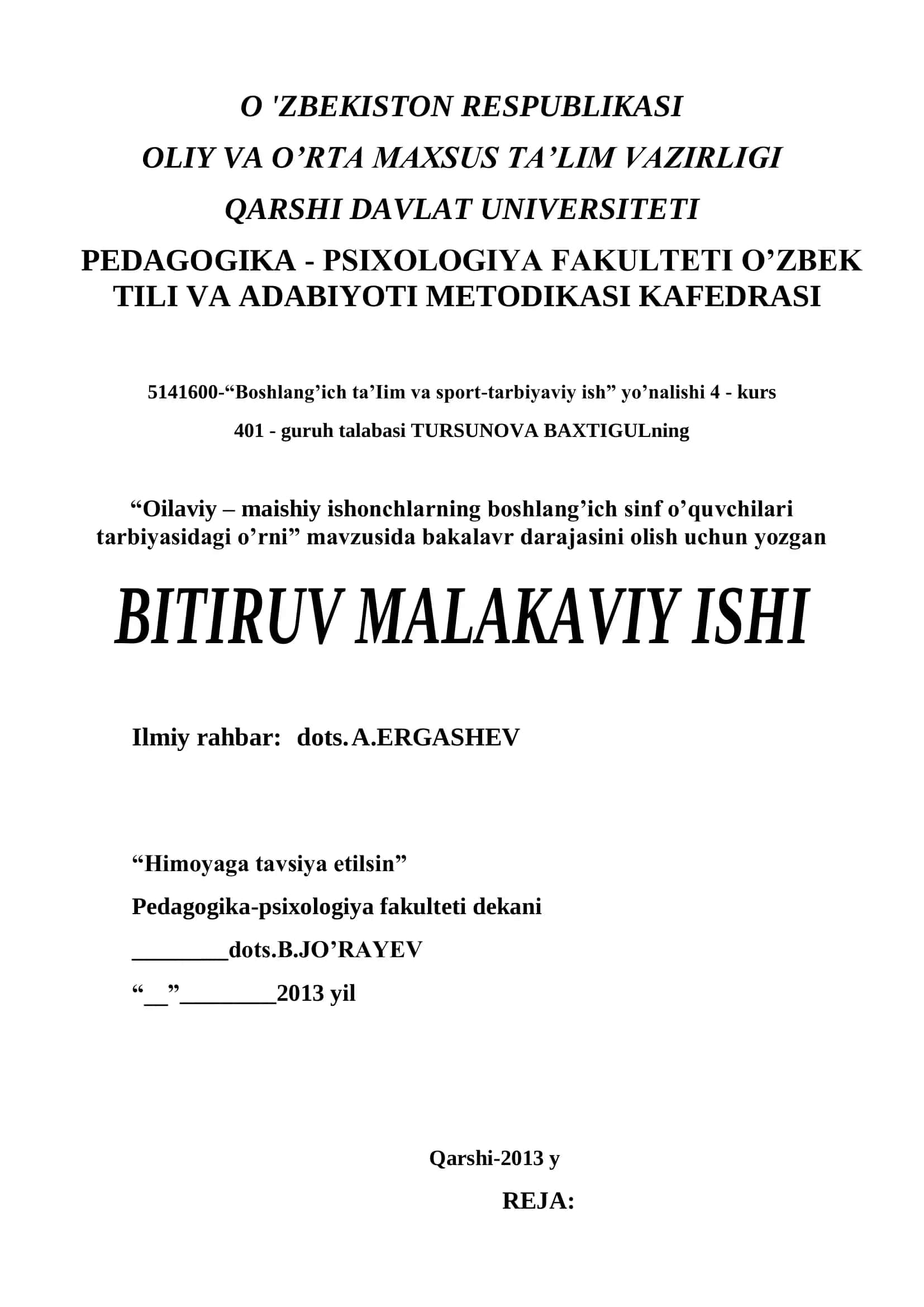 Boshlang’ich ta’Iim va sport-tarbiyaviy ish