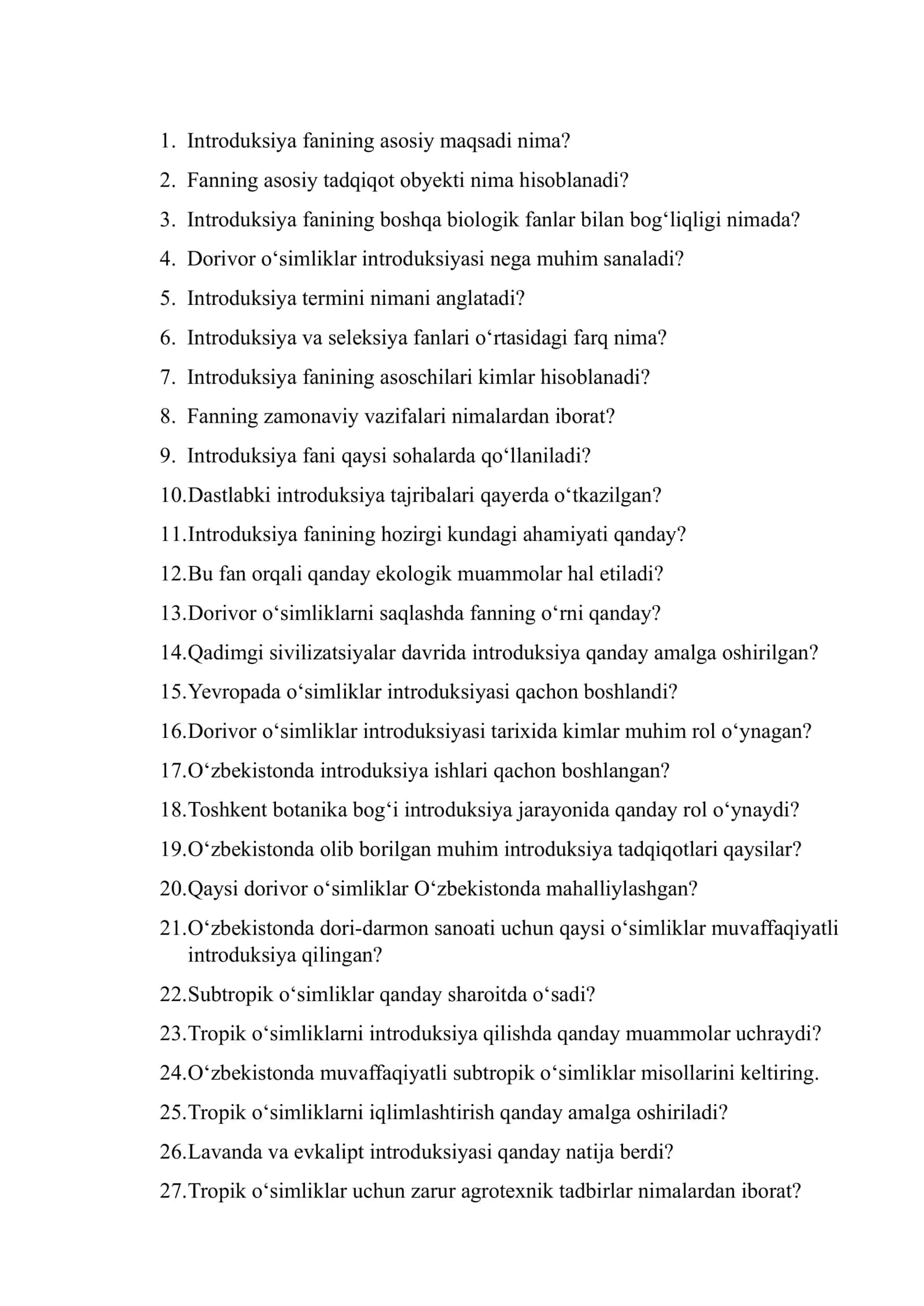 Introduksiya fanining asosiy maqsadi nima?