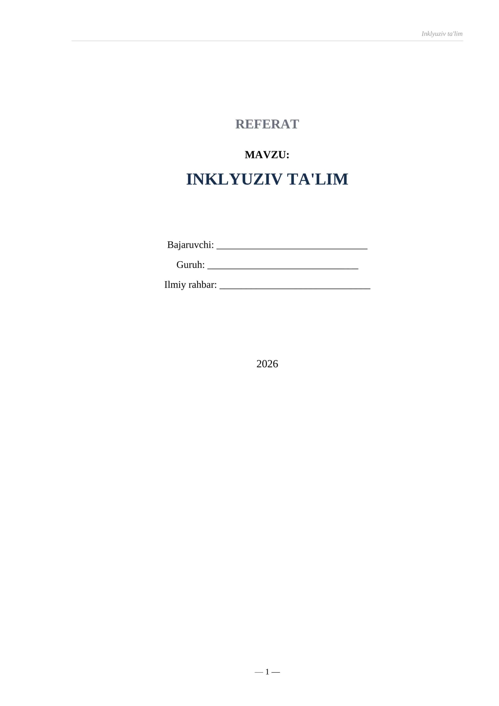 REFERAT INKLYUZIV TA'LIM