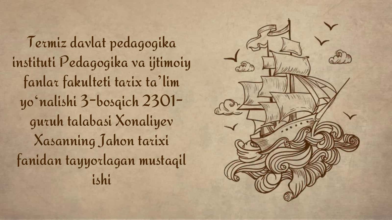 Jahon tarixi fanidan tayyorlagan mustaqil ishi