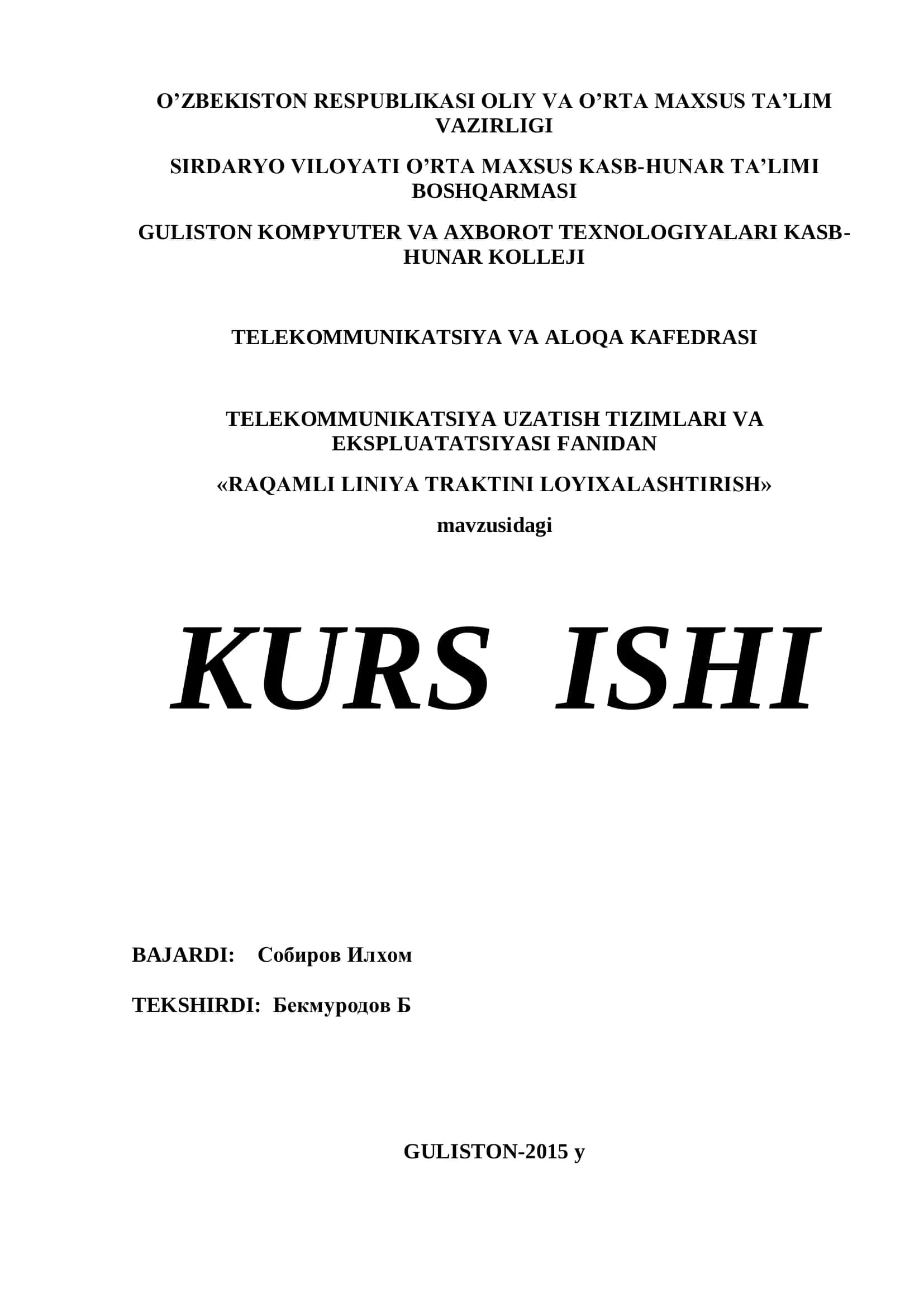 RAQAMLI LINIYA TRAKTINI LOYIXALASHTIRISH