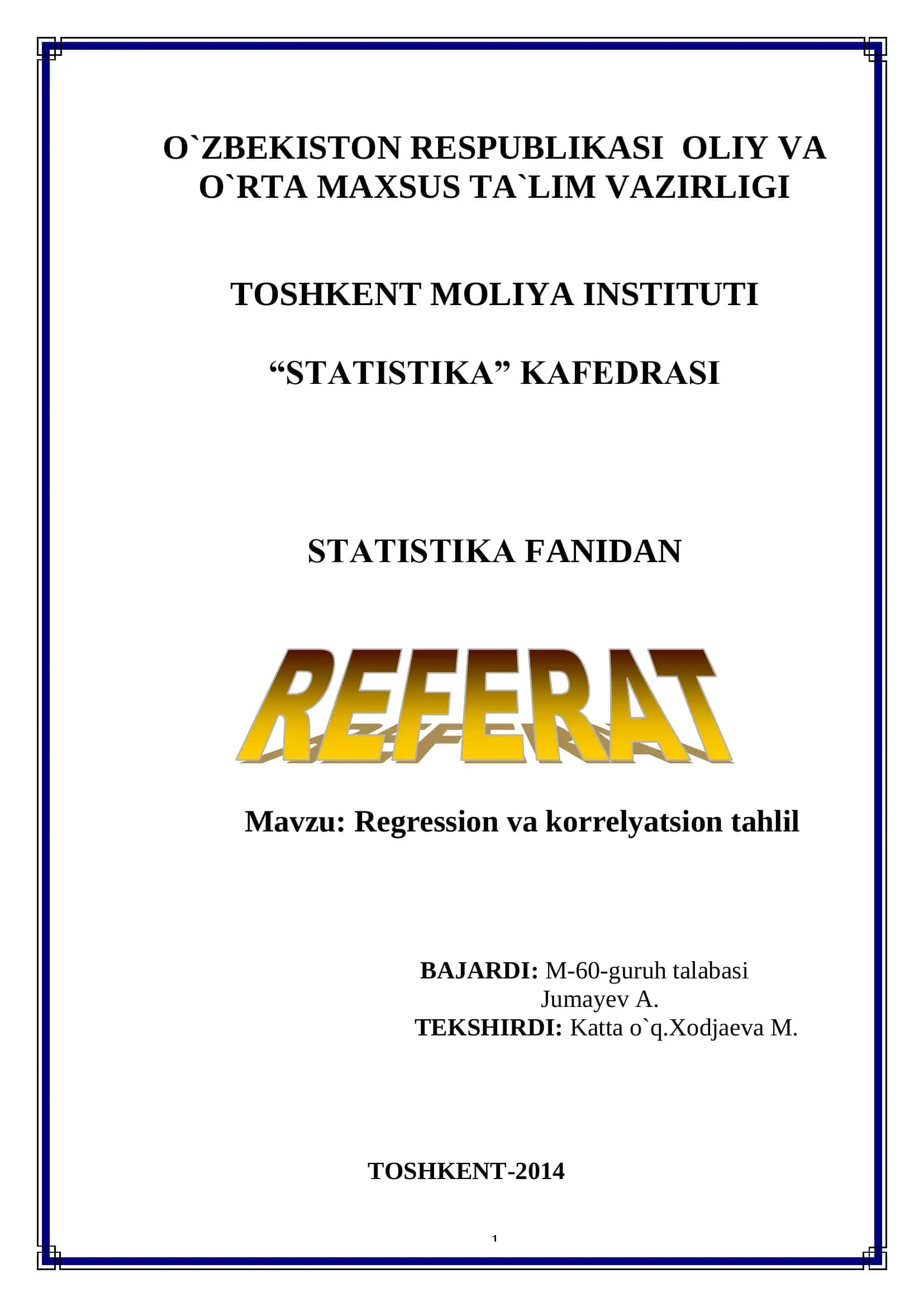 REGRESSION VA KORRELYATSION TAHLIL